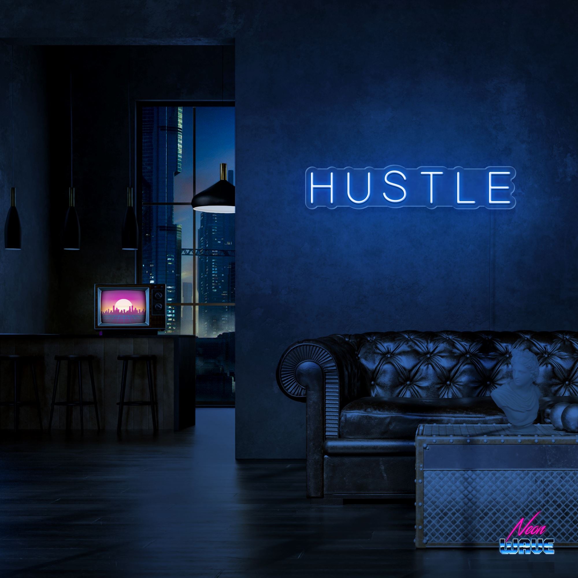 Hustle Neon Sign Neonwave.ch 50cm Blau