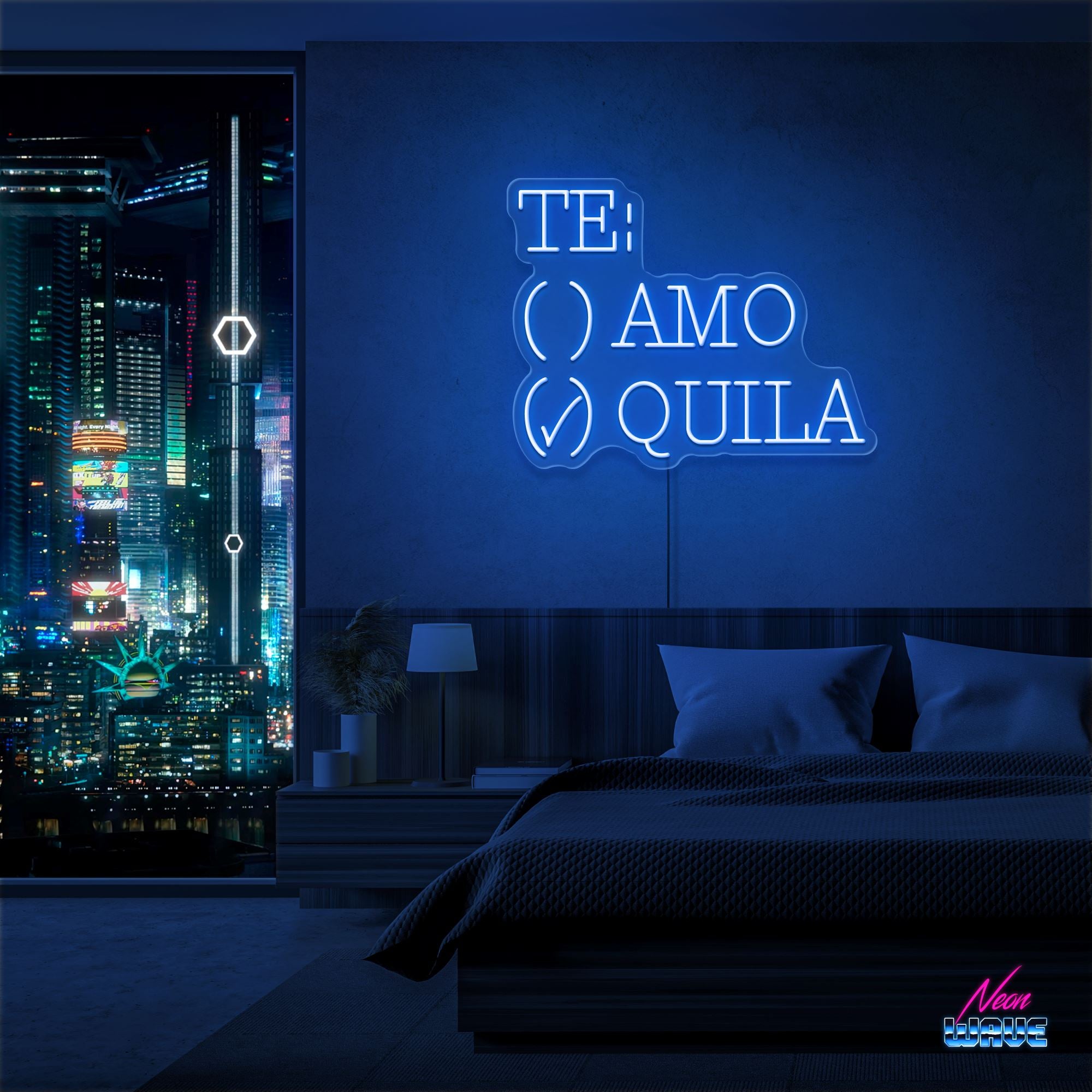 TE: AMO / QUILA Neon Sign Neonwave.ch 50cm Blau