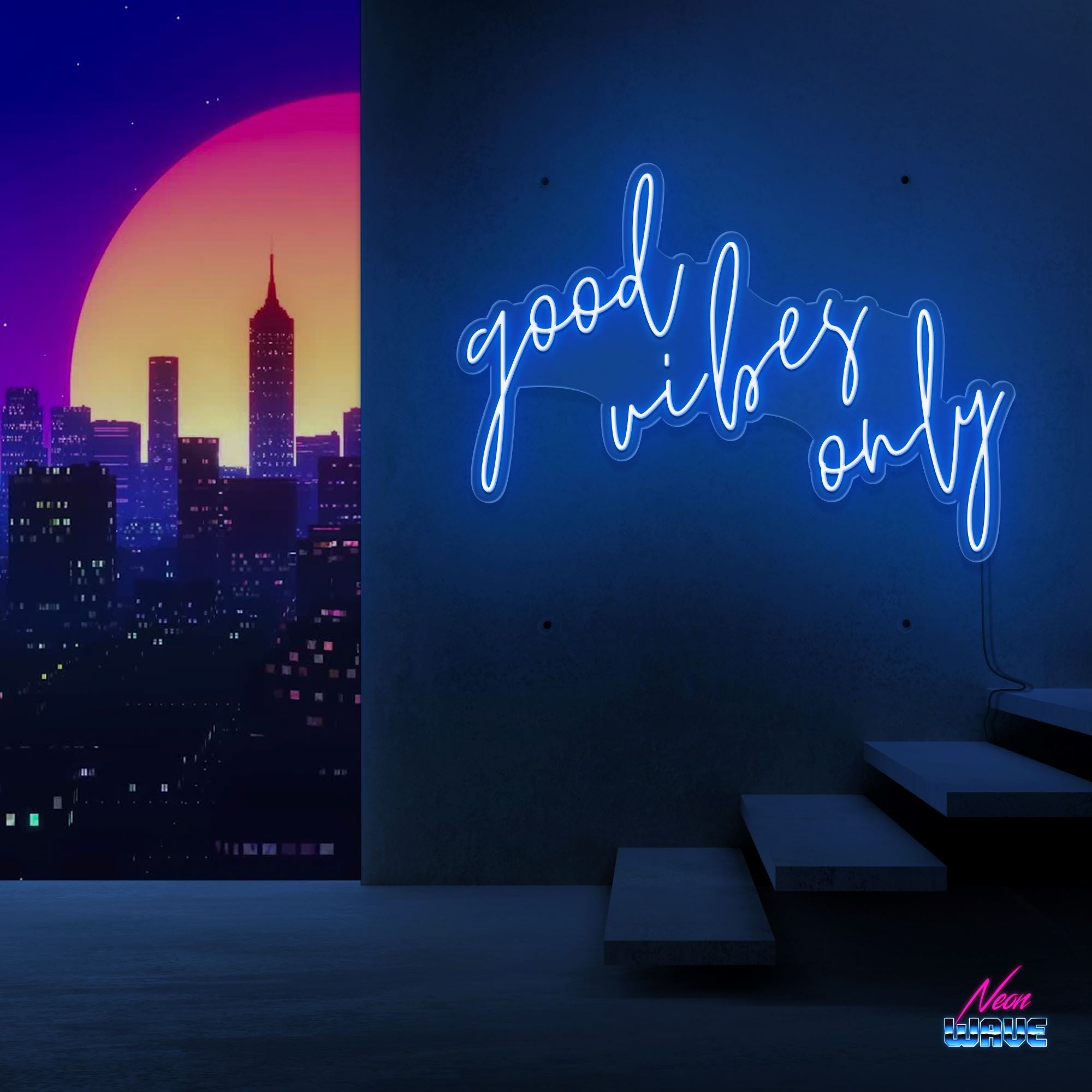 GOOD VIBES ONLY Neon Sign Neonwave.ch 75cm Blau