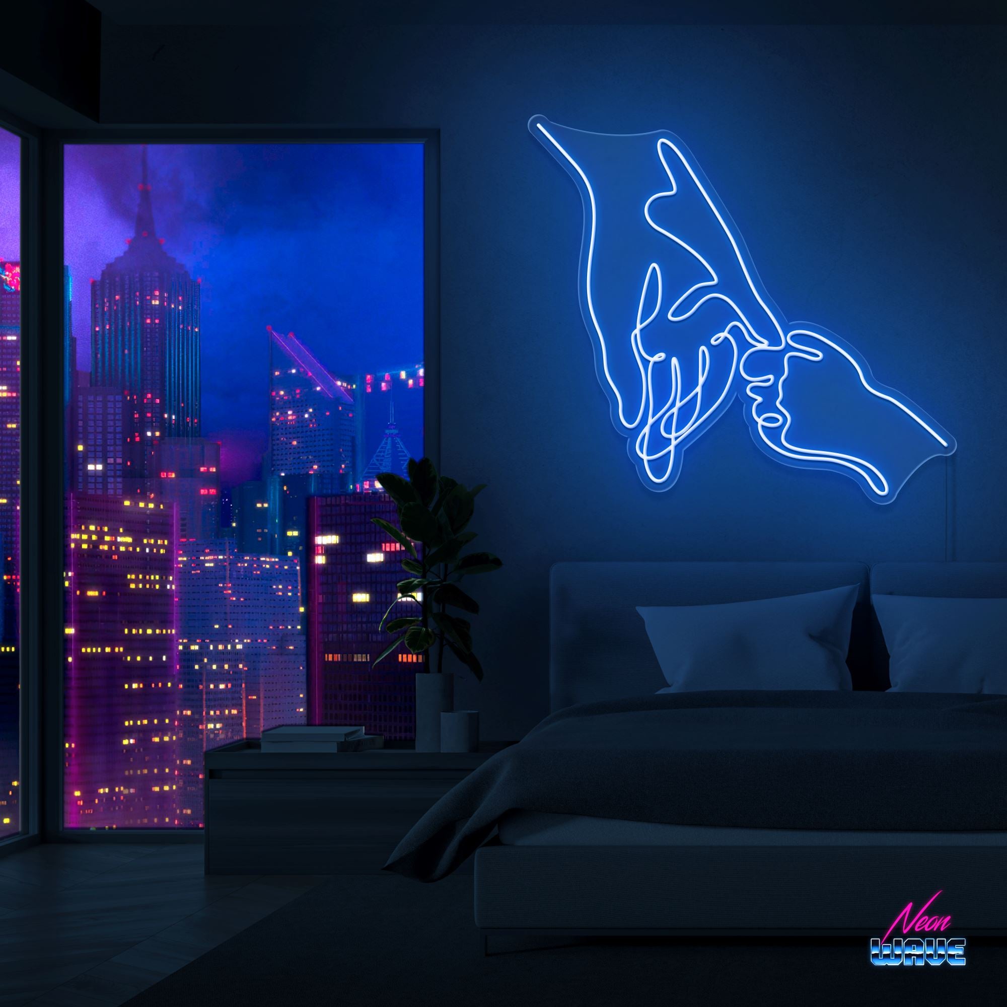 Hold your Hand Neon Sign Neonwave.ch 75 cm Blau