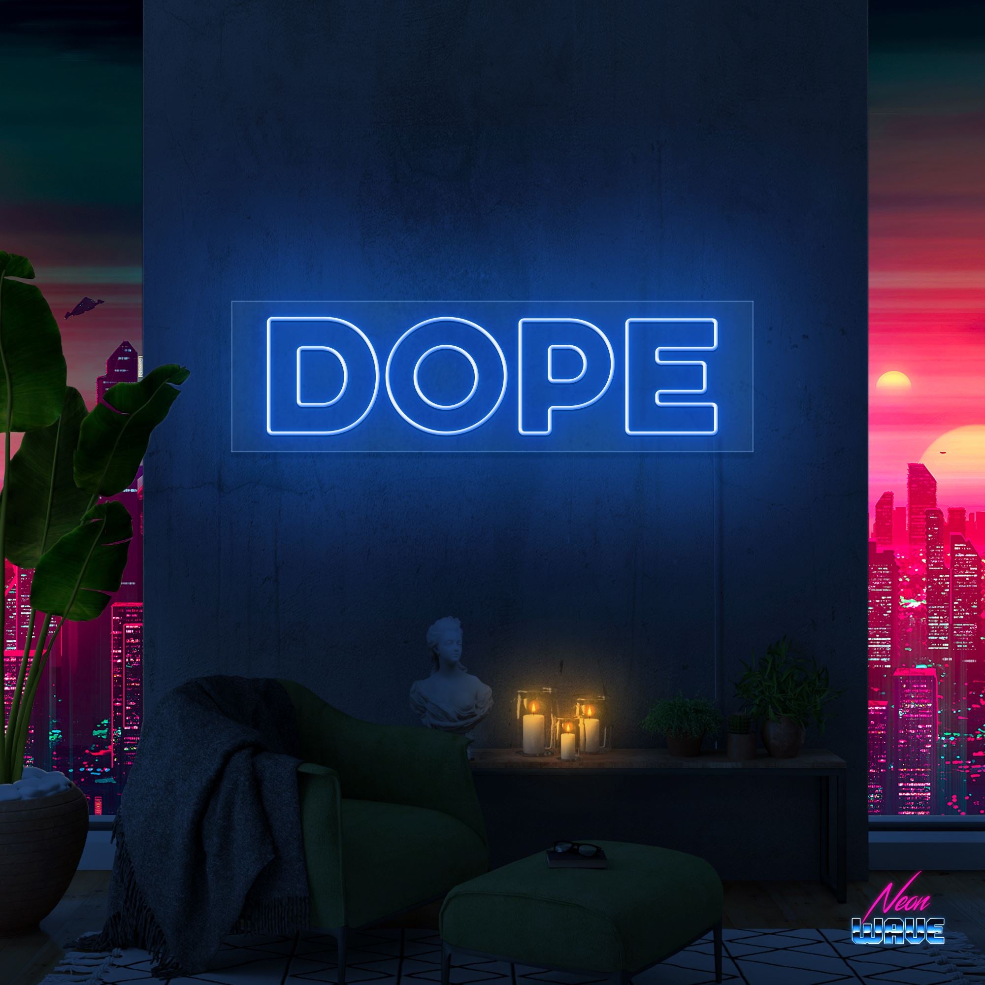 DOPE Neon Sign Neonwave.ch 50cm Blau