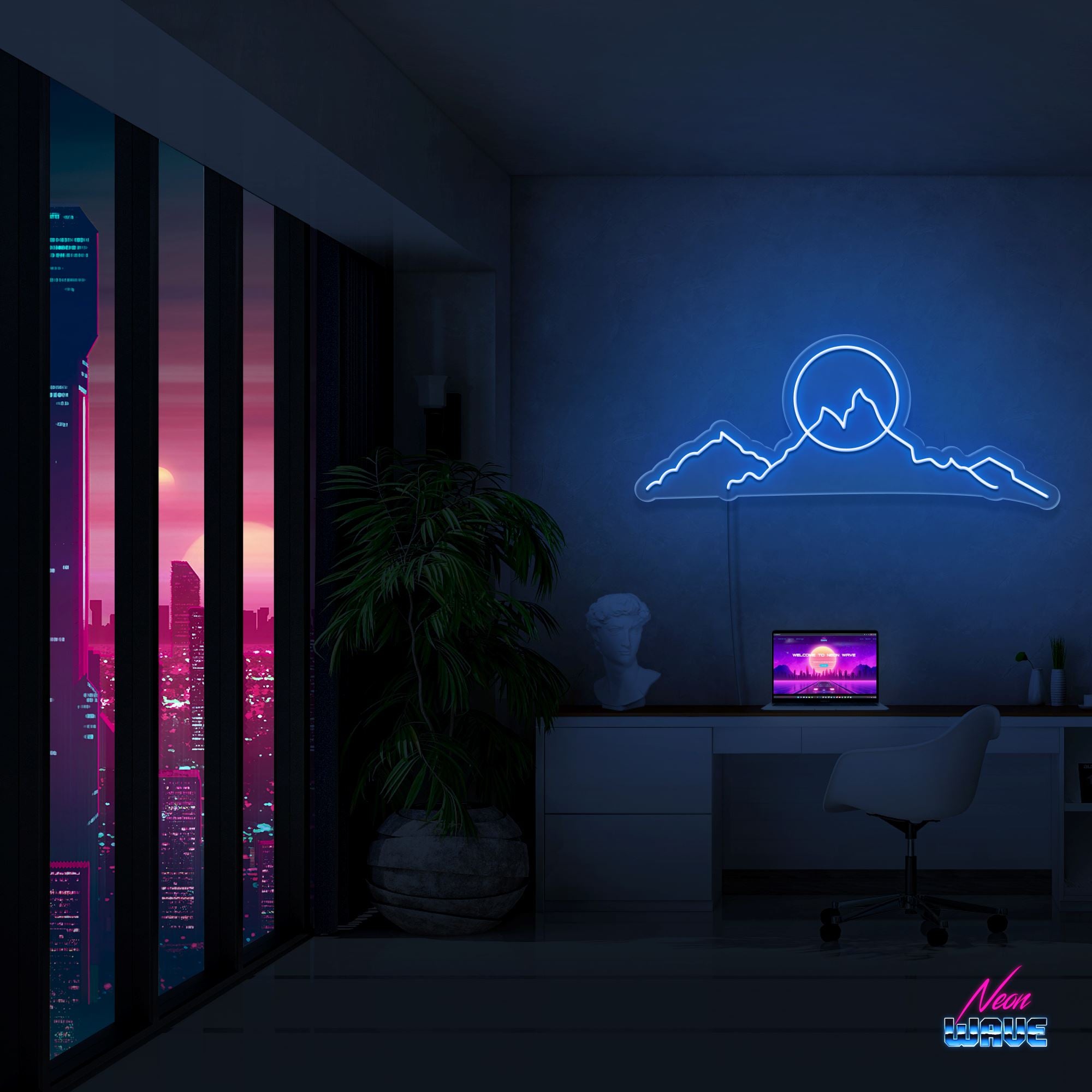 Mountain Romantic Neon Sign Neonwave.ch 50cm Blau