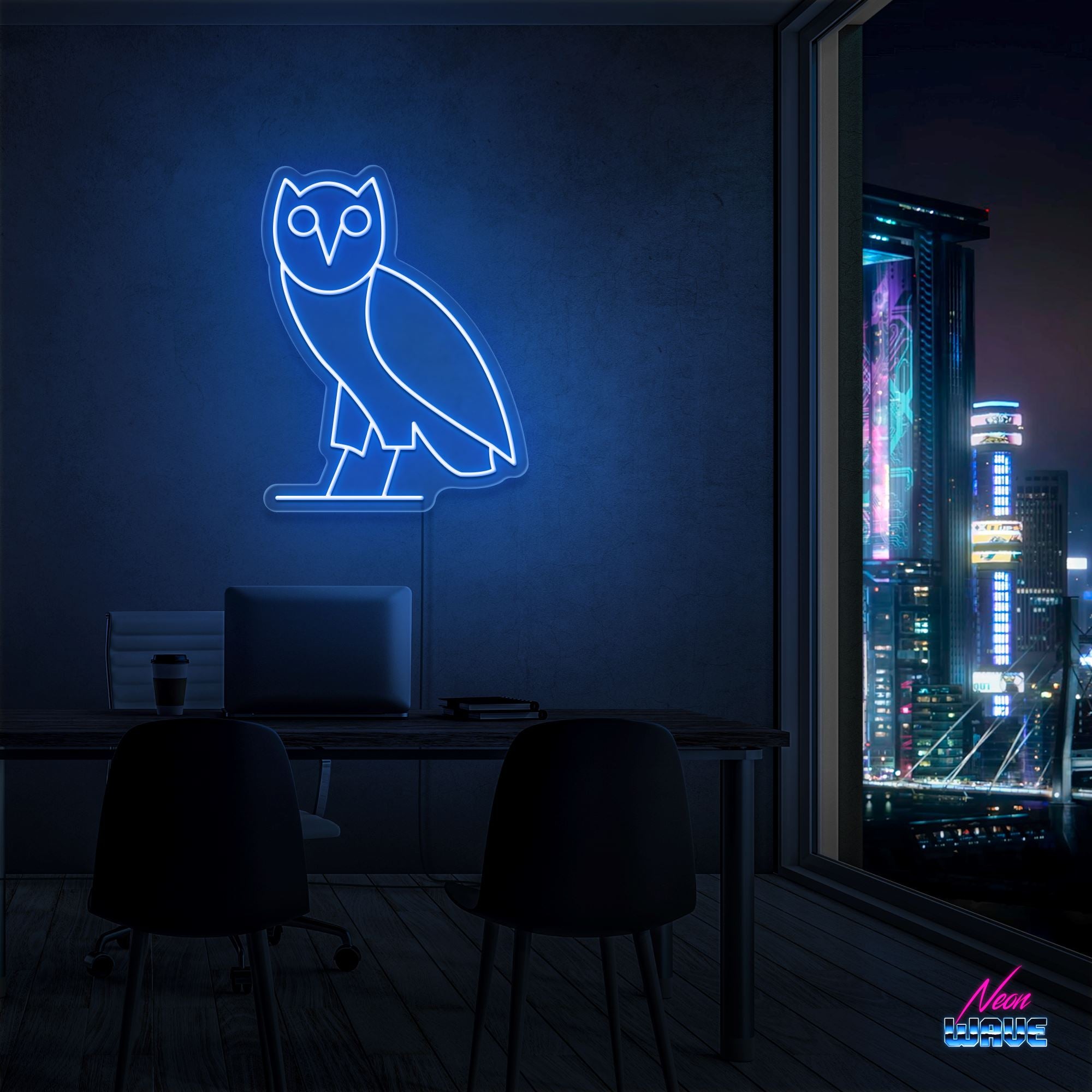 Ovo Owl by "Drake" Neon Sign Neonwave.ch 50cm Blau