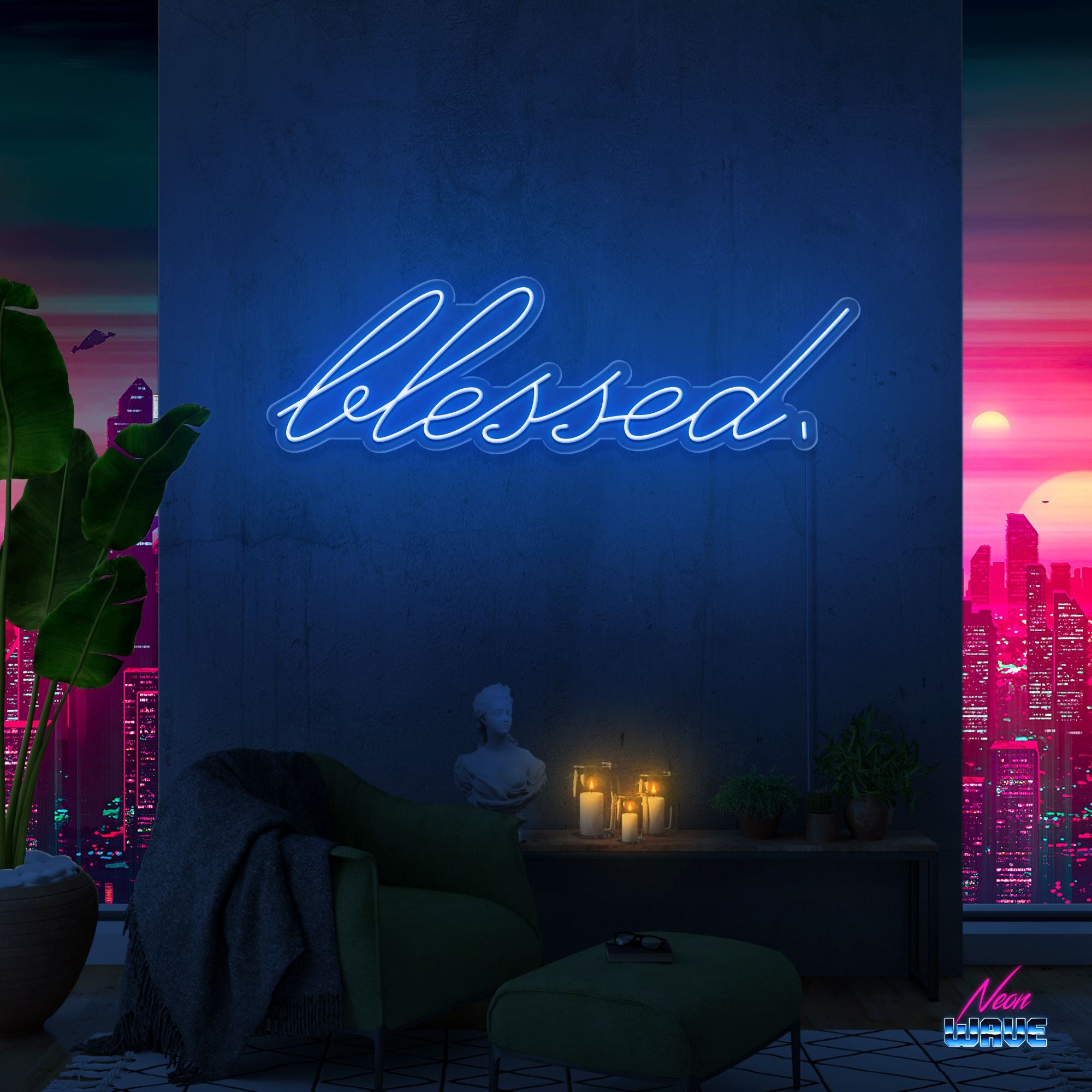 Blessed. Neon Sign Neonwave.ch 75 cm Blau