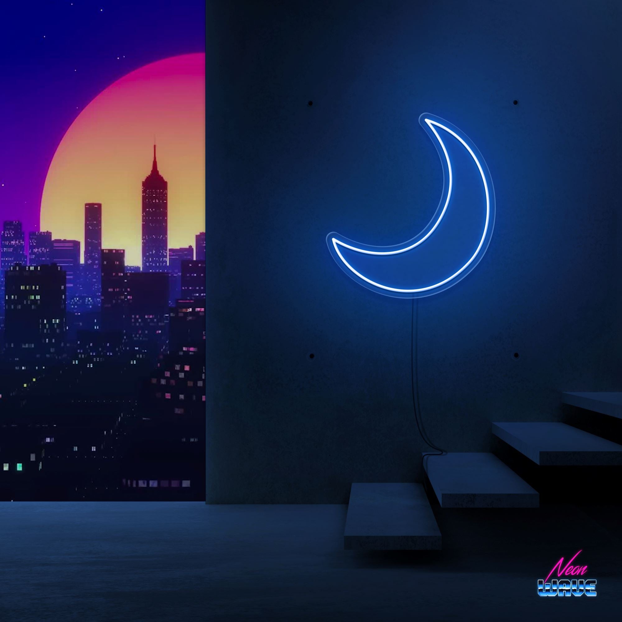 Moon Neon Sign Neonwave.ch 50cm Blau