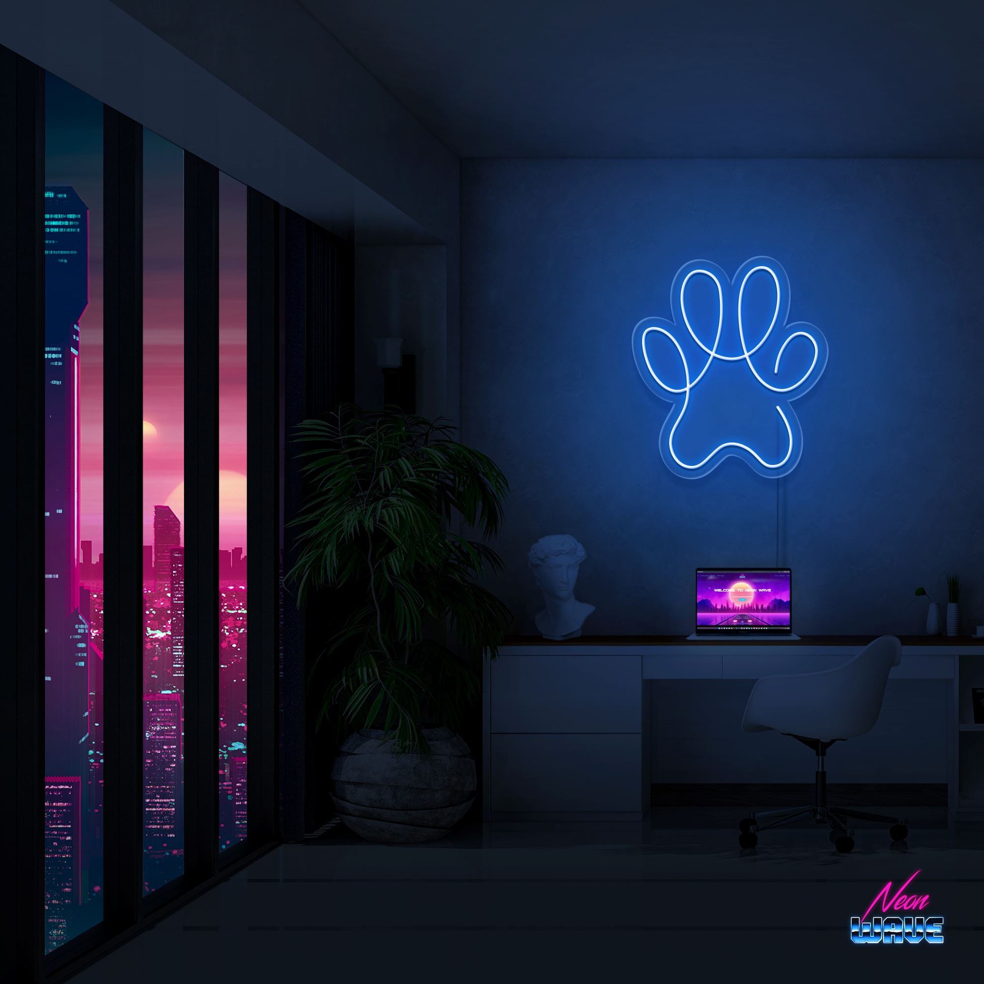 Pfote Neon Sign Neonwave.ch 50 cm Blau