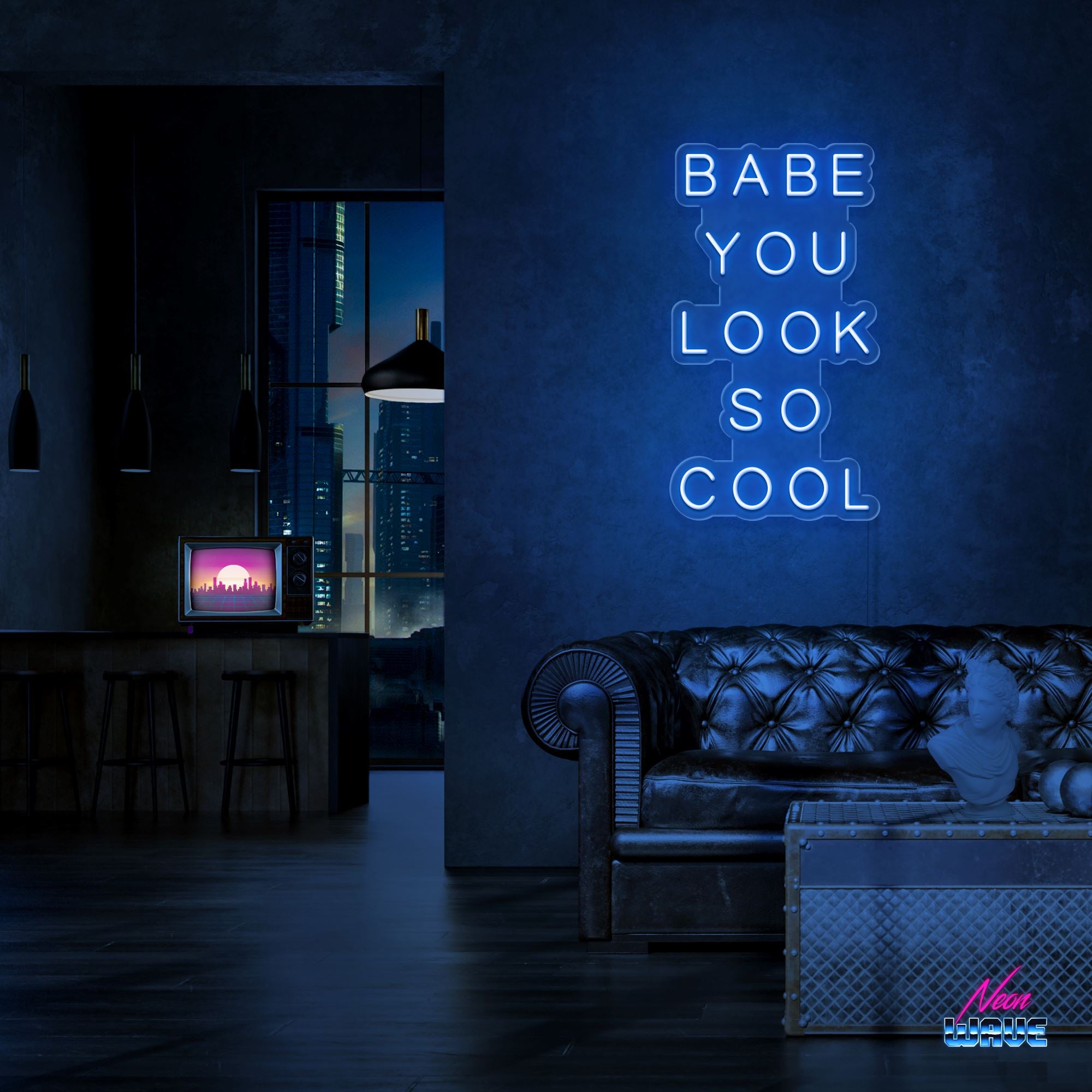 Babe You Look So Cool Neon Sign Neonwave.ch 50cm Blau