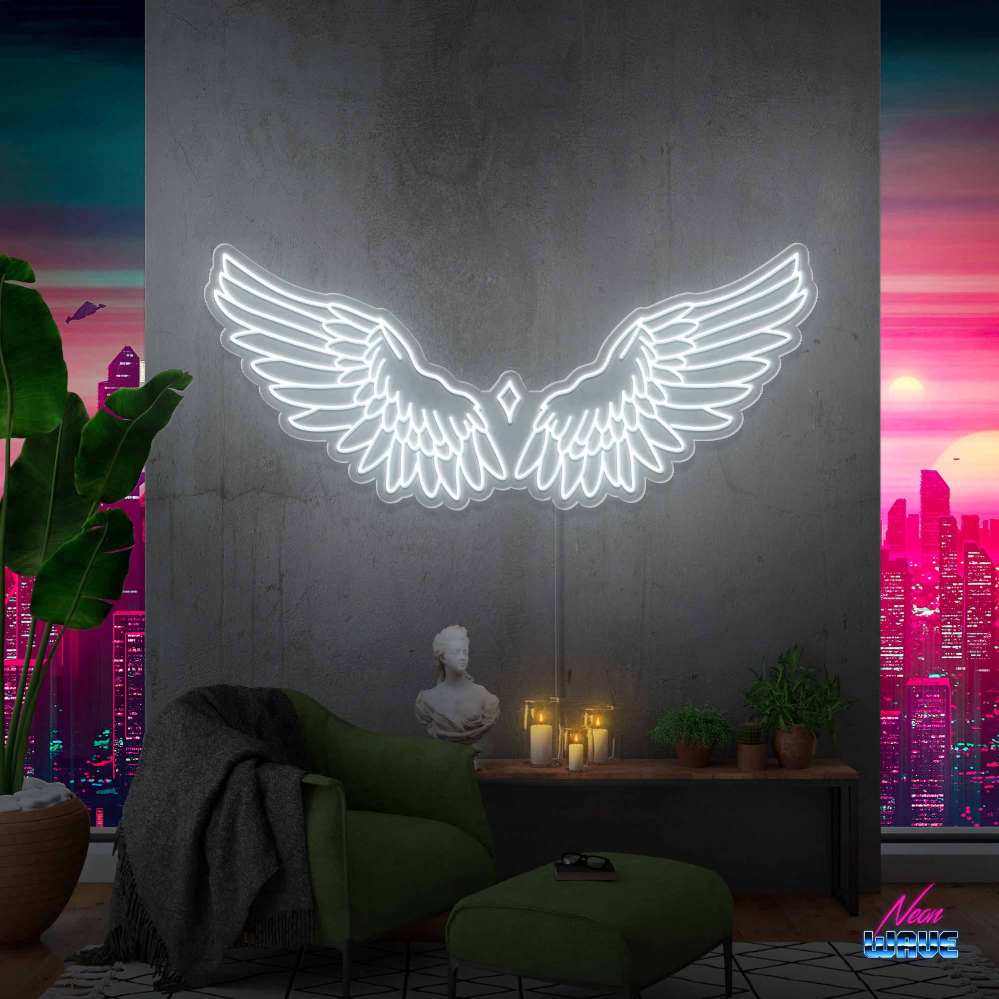 Wings Neon Sign Neonwave.ch 100 cm Kaltweiss