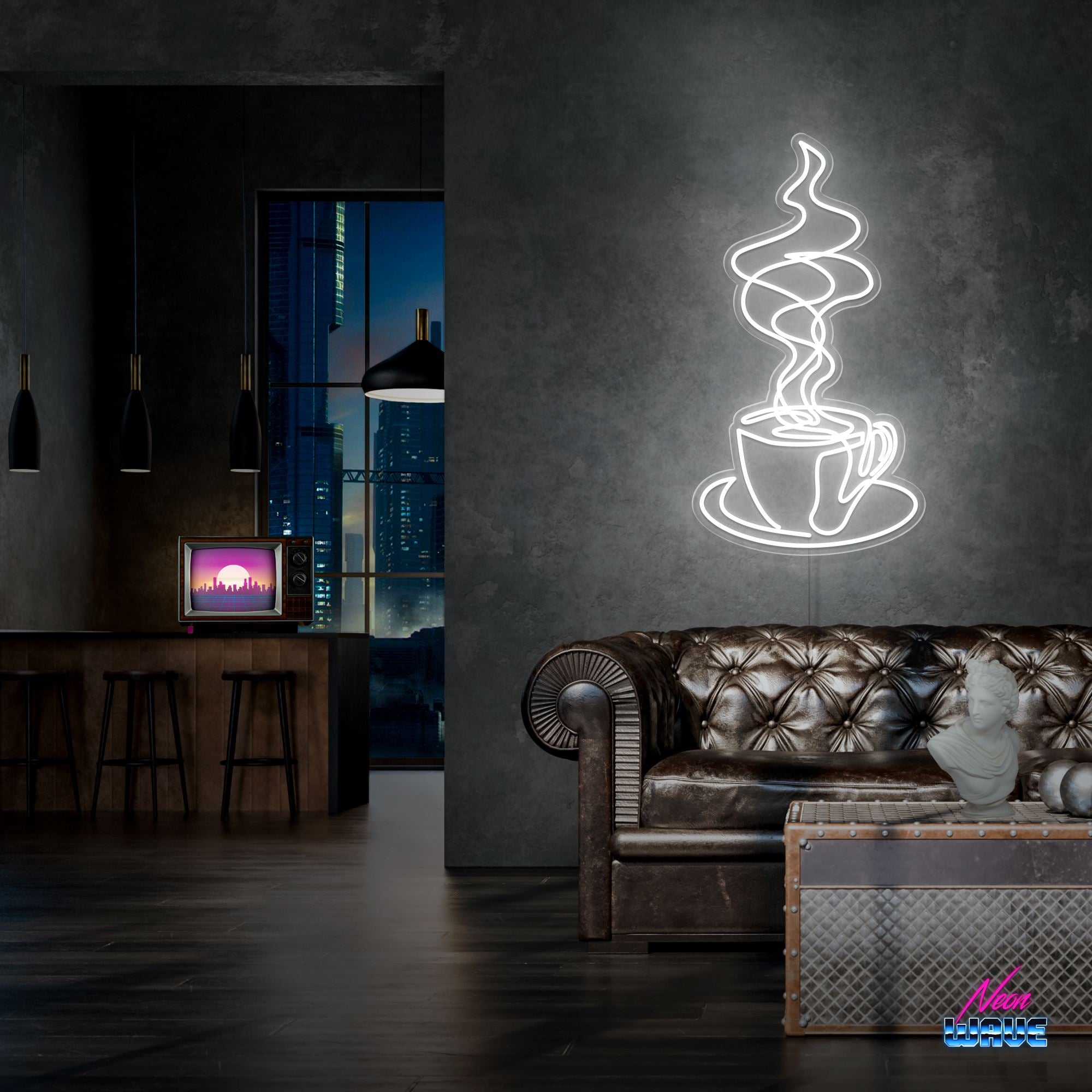Café Neon Sign Neonwave.ch 75 cm Kaltweiss
