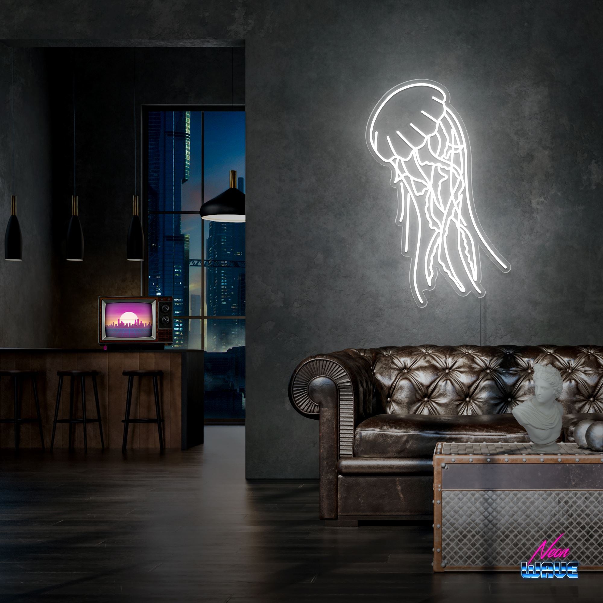 Jellyfish Neon Sign Neonwave.ch 75 cm Kaltweiss