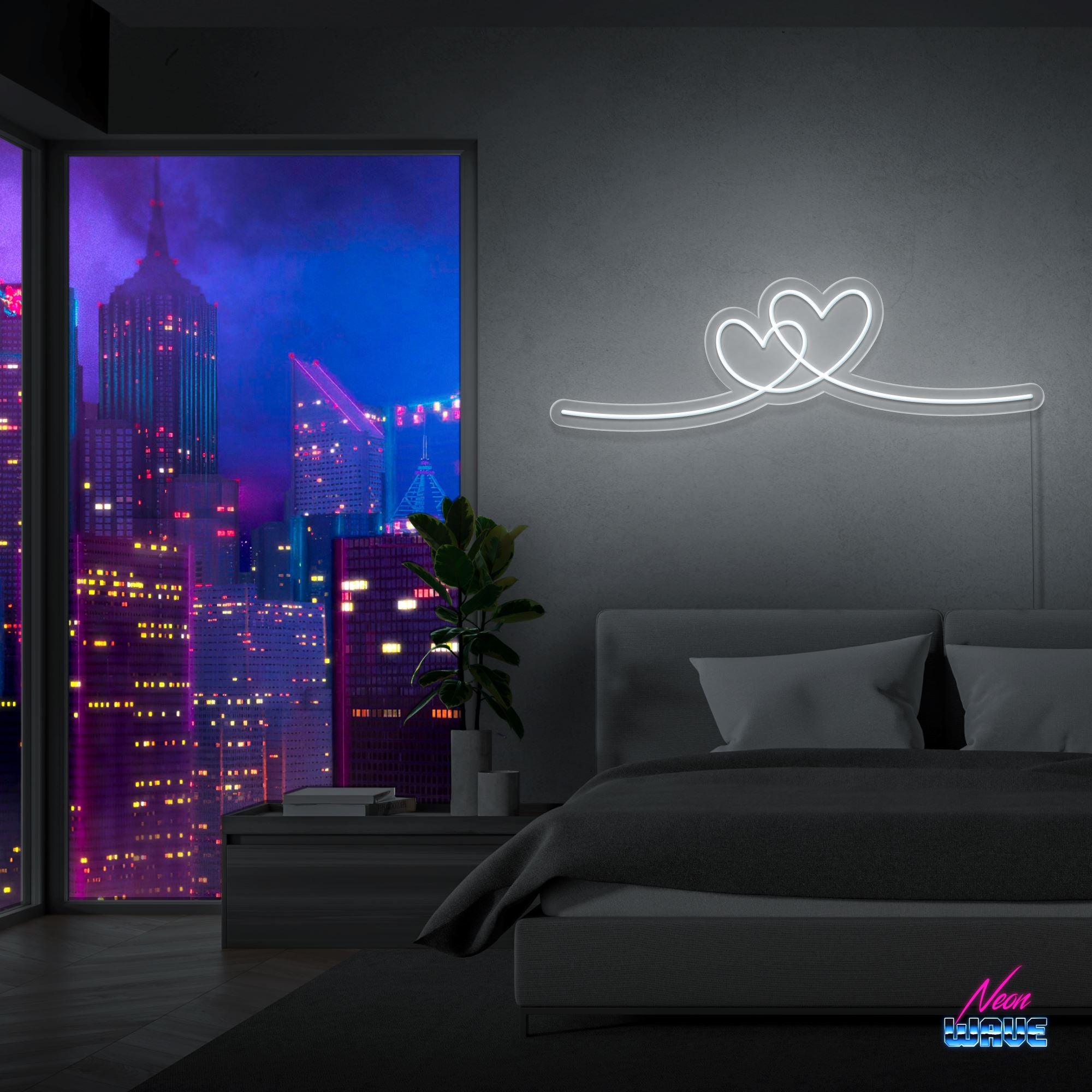 CONNECTED HEARTS Neon Sign Neonwave.ch 50cm Kaltweiss