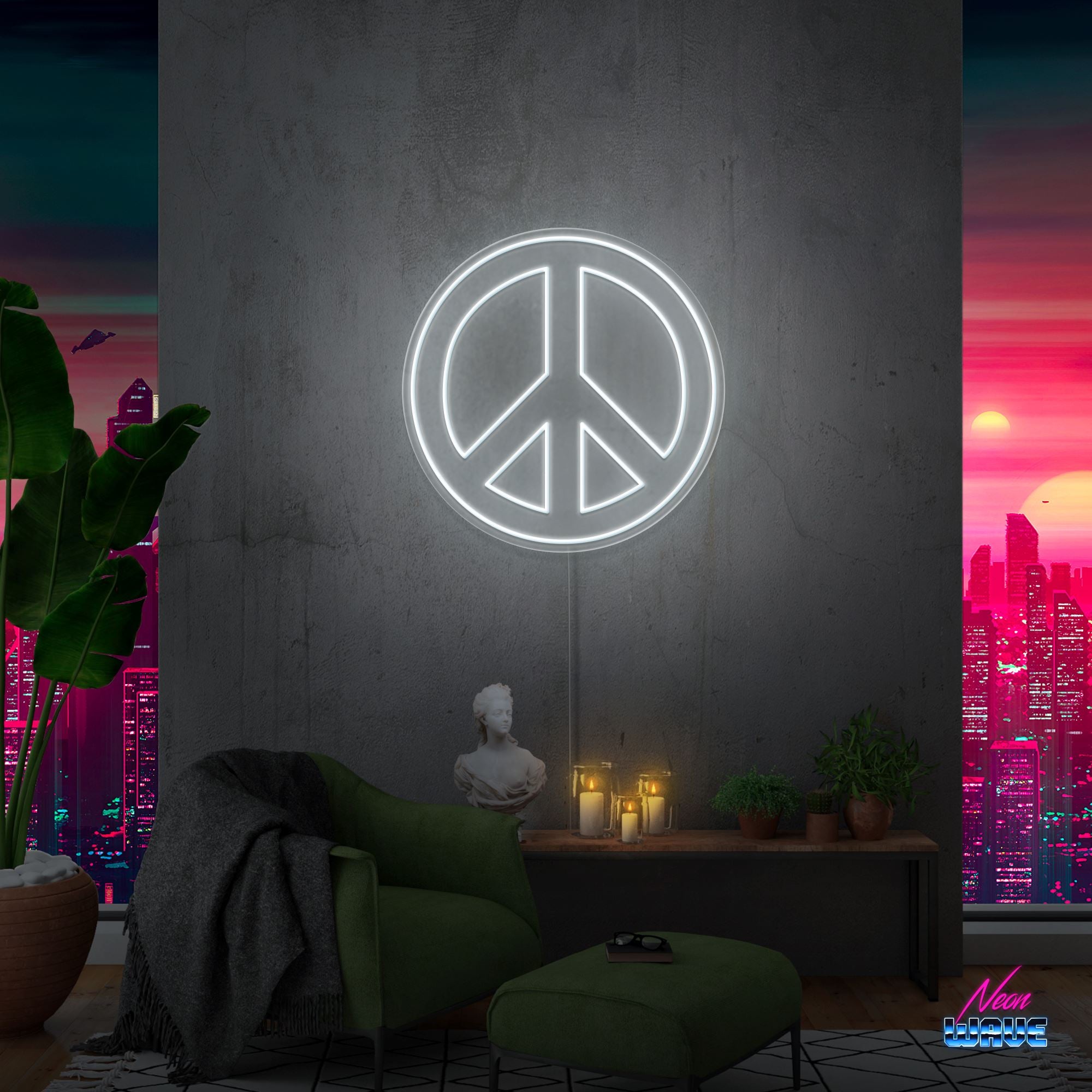 Peace Neon Sign Neonwave.ch 50 cm Kaltweiss