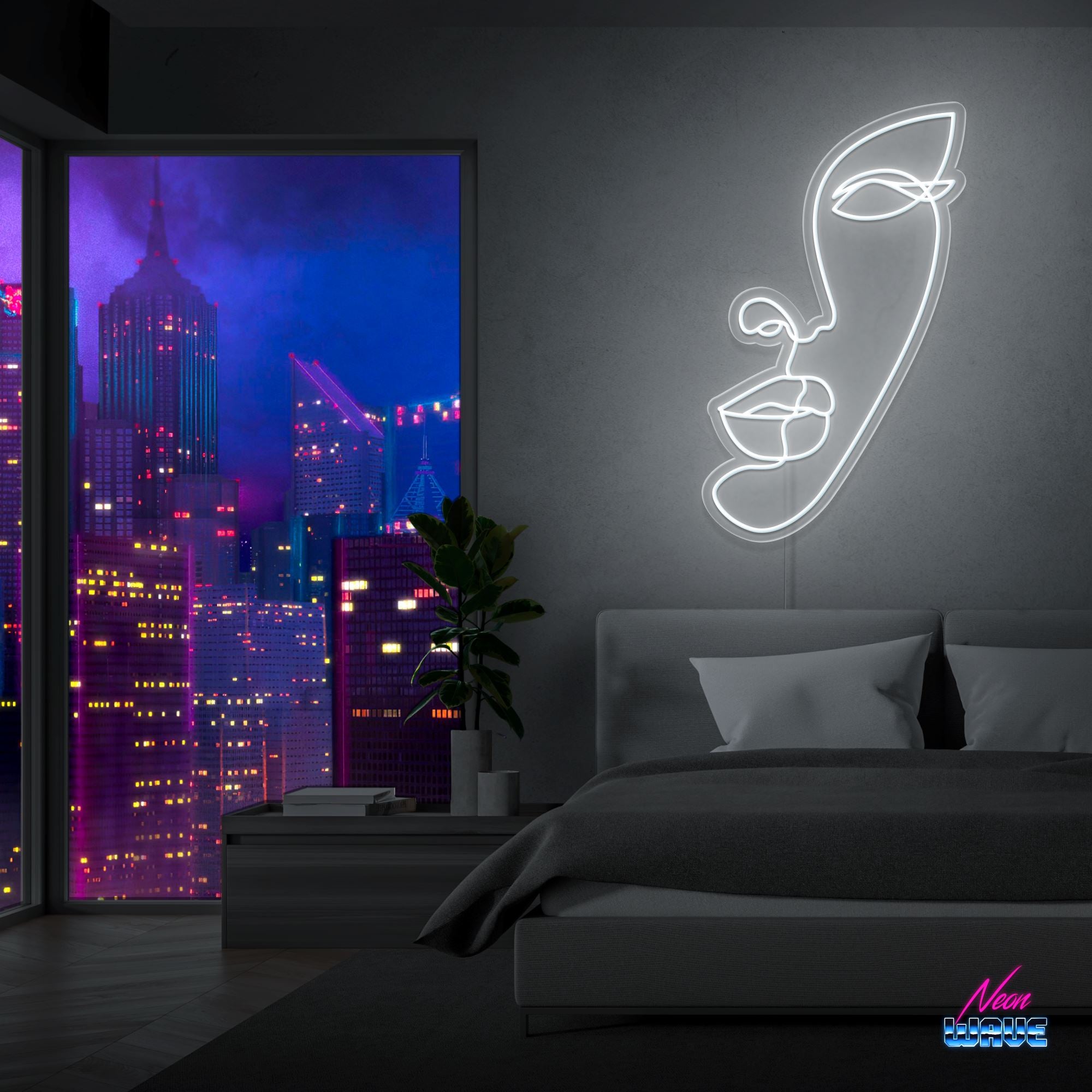 Half face Silhouette Neon Sign Neonwave.ch 75 cm Kaltweiss