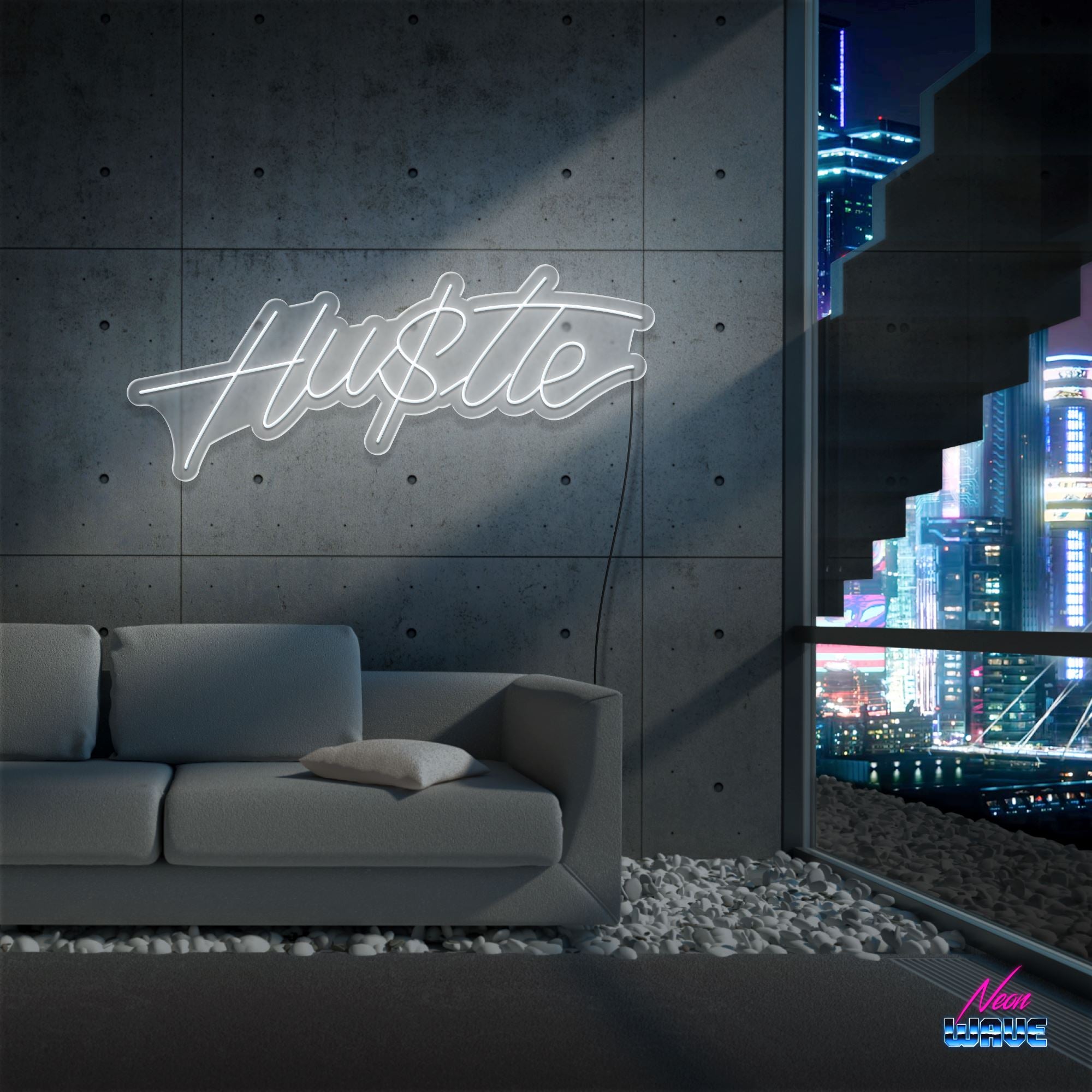 HUSTLE IS REAL Neon Sign Neonwave.ch 50cm Kaltweiss