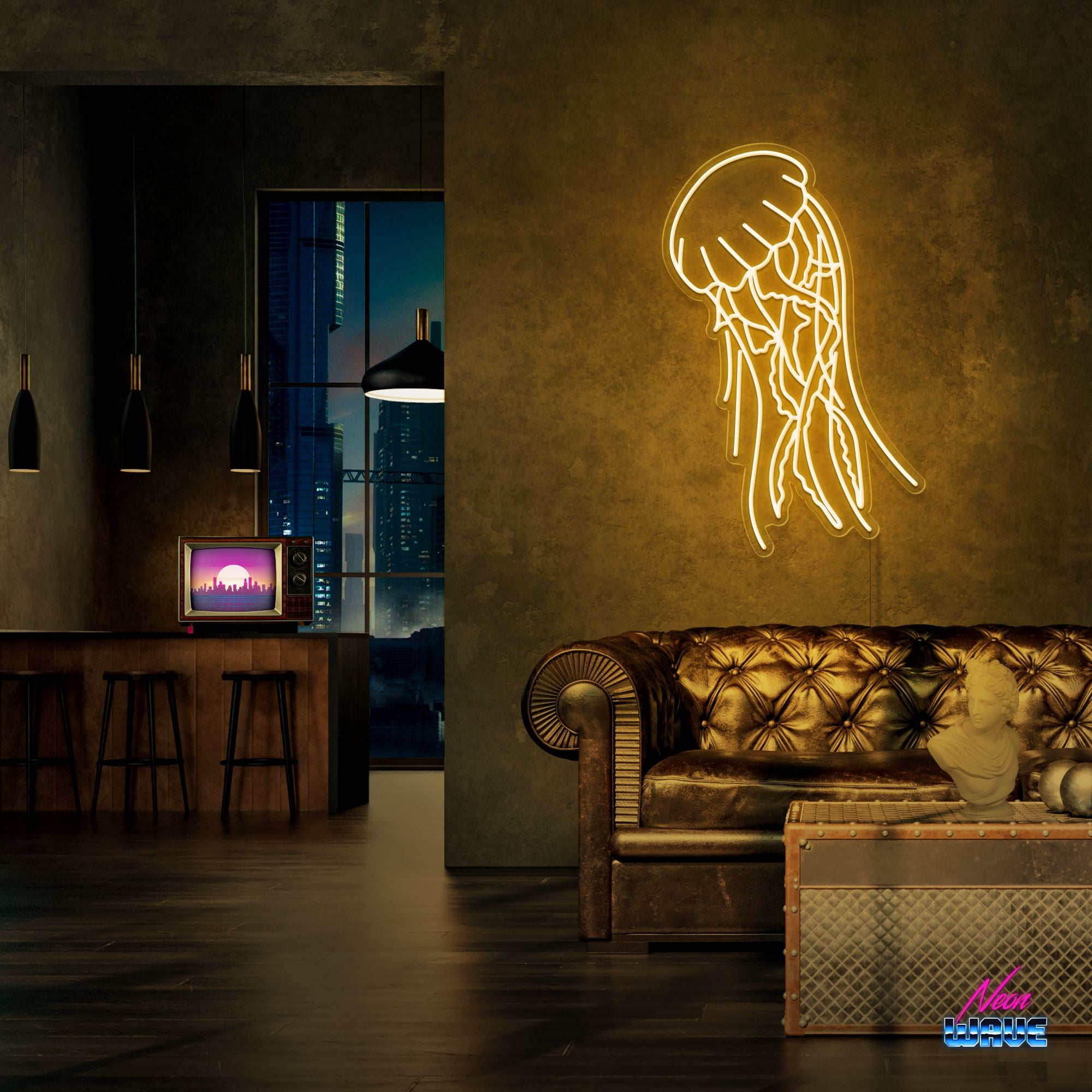 Jellyfish Neon Sign Neonwave.ch 75 cm Gold