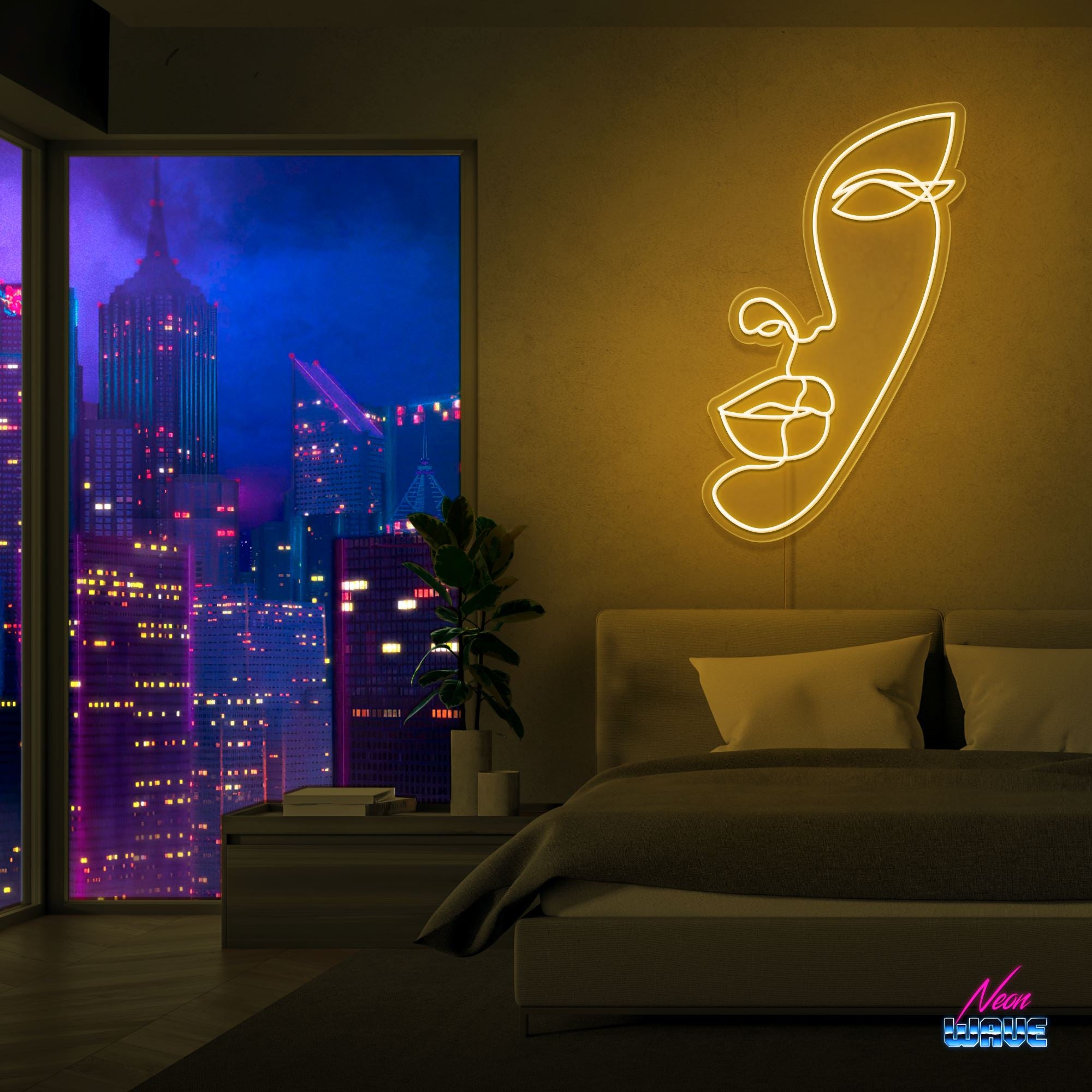 Half face Silhouette Neon Sign Neonwave.ch 75 cm Gold