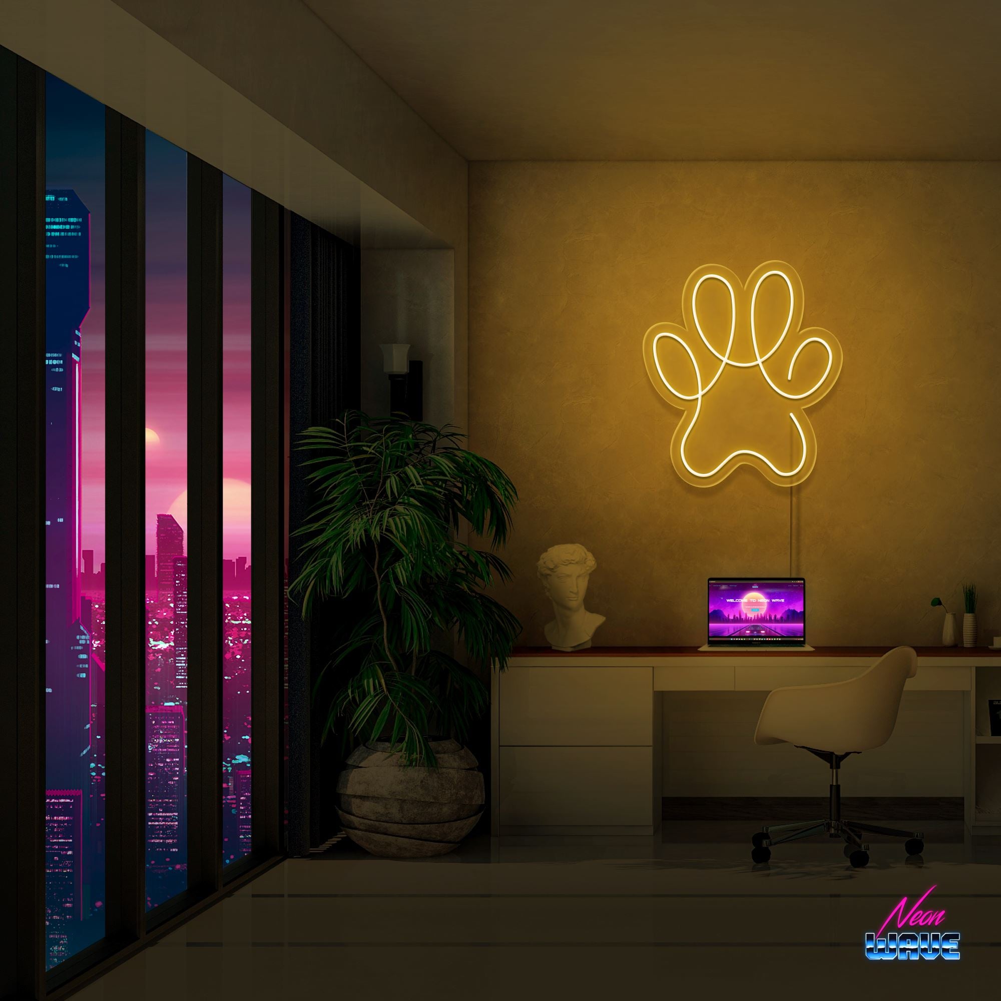 Pfote Neon Sign Neonwave.ch 50 cm Gold