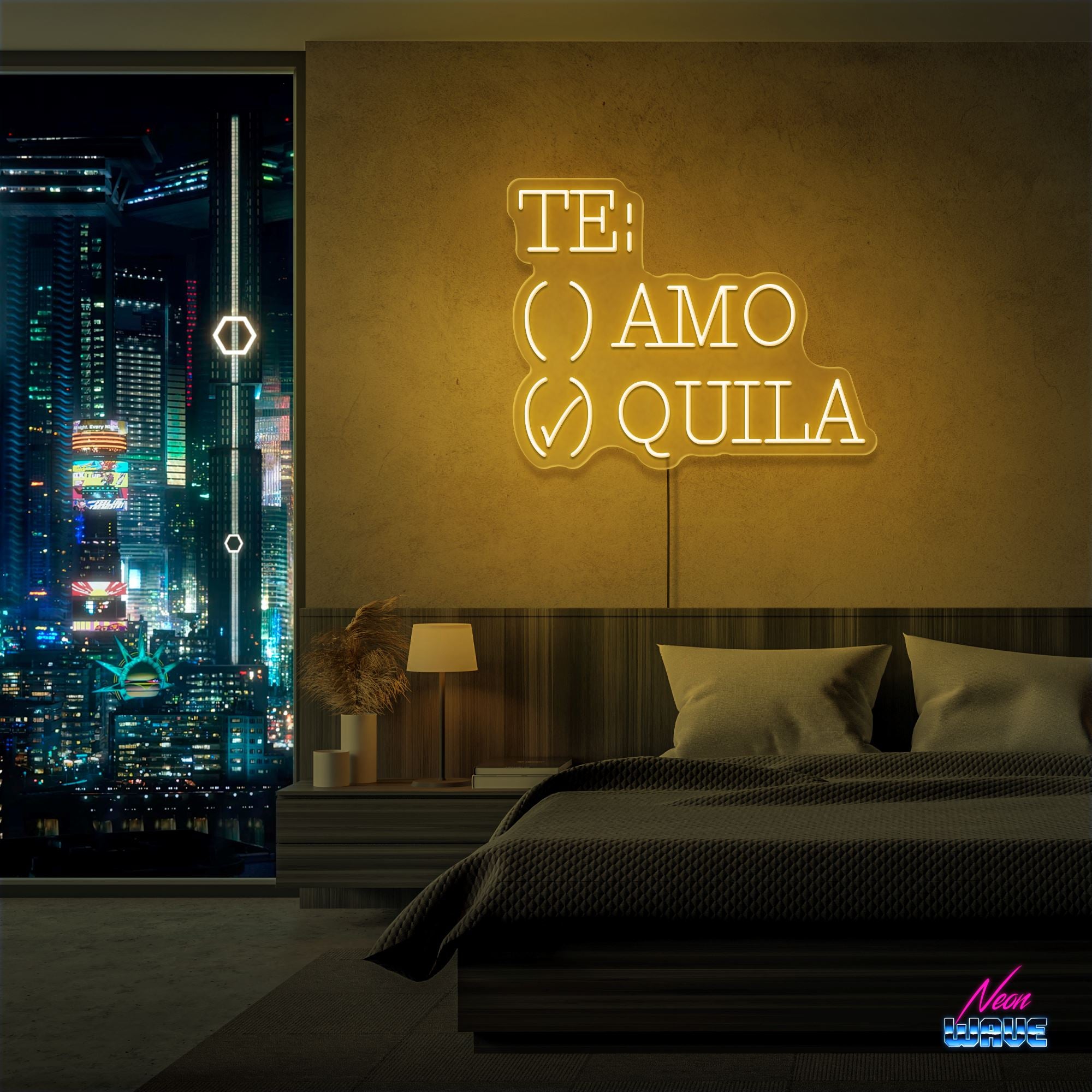 TE: AMO / QUILA Neon Sign Neonwave.ch 50cm Gold