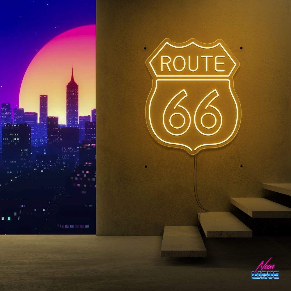 Route 66 Neon Sign Neonwave.ch 50cm Gold 