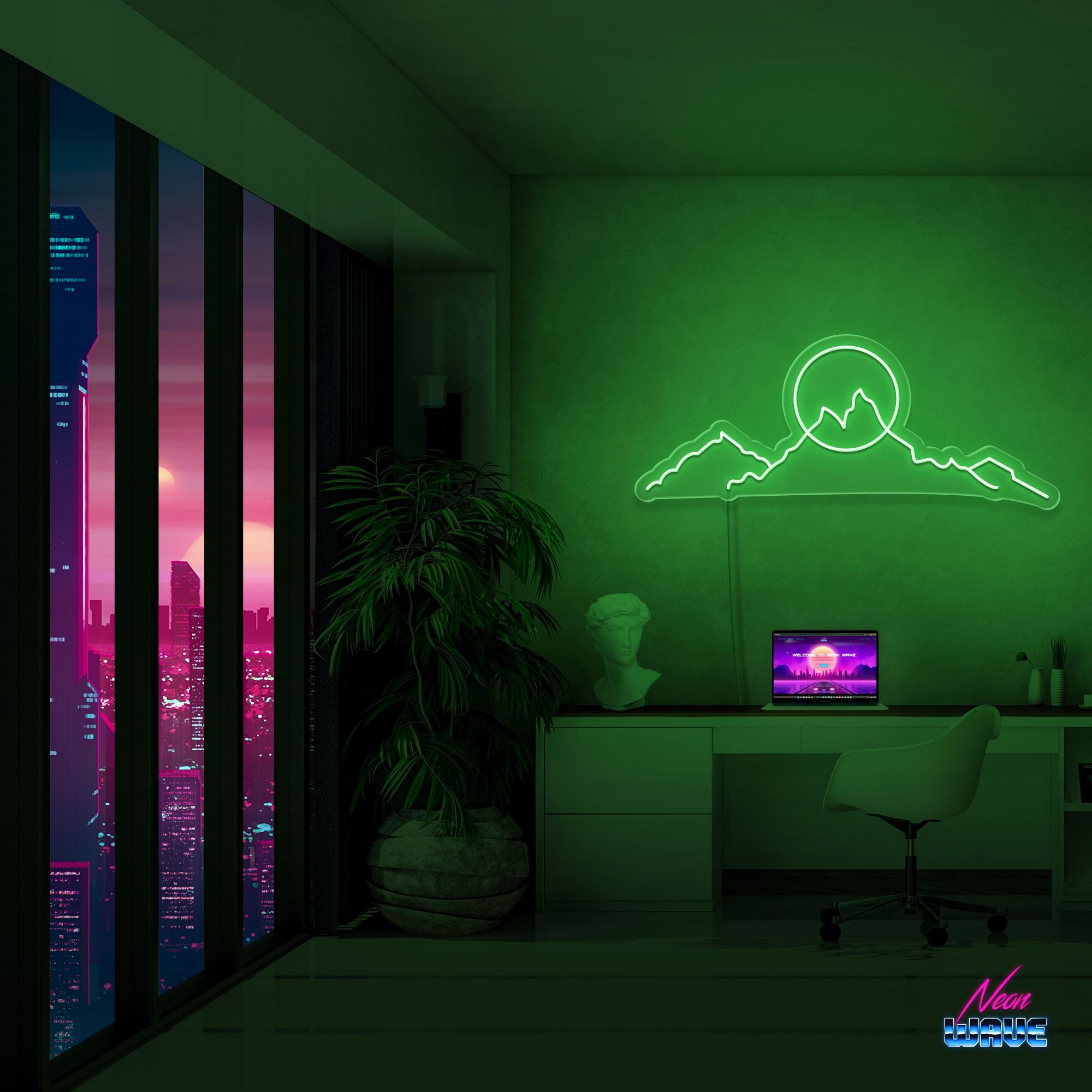 Mountain Romantic Neon Sign Neonwave.ch 50cm Grün