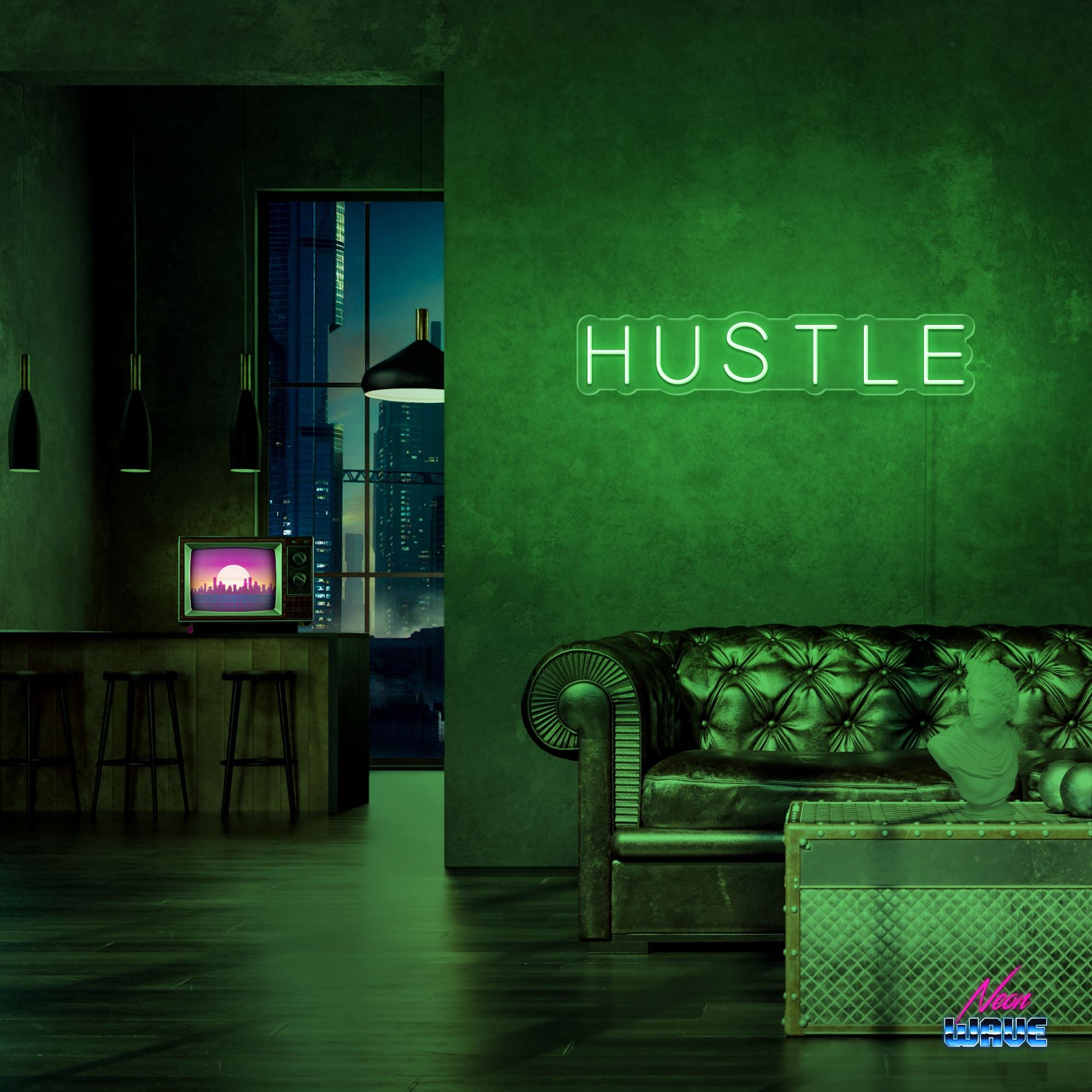 Hustle Neon Sign Neonwave.ch 50cm Grün