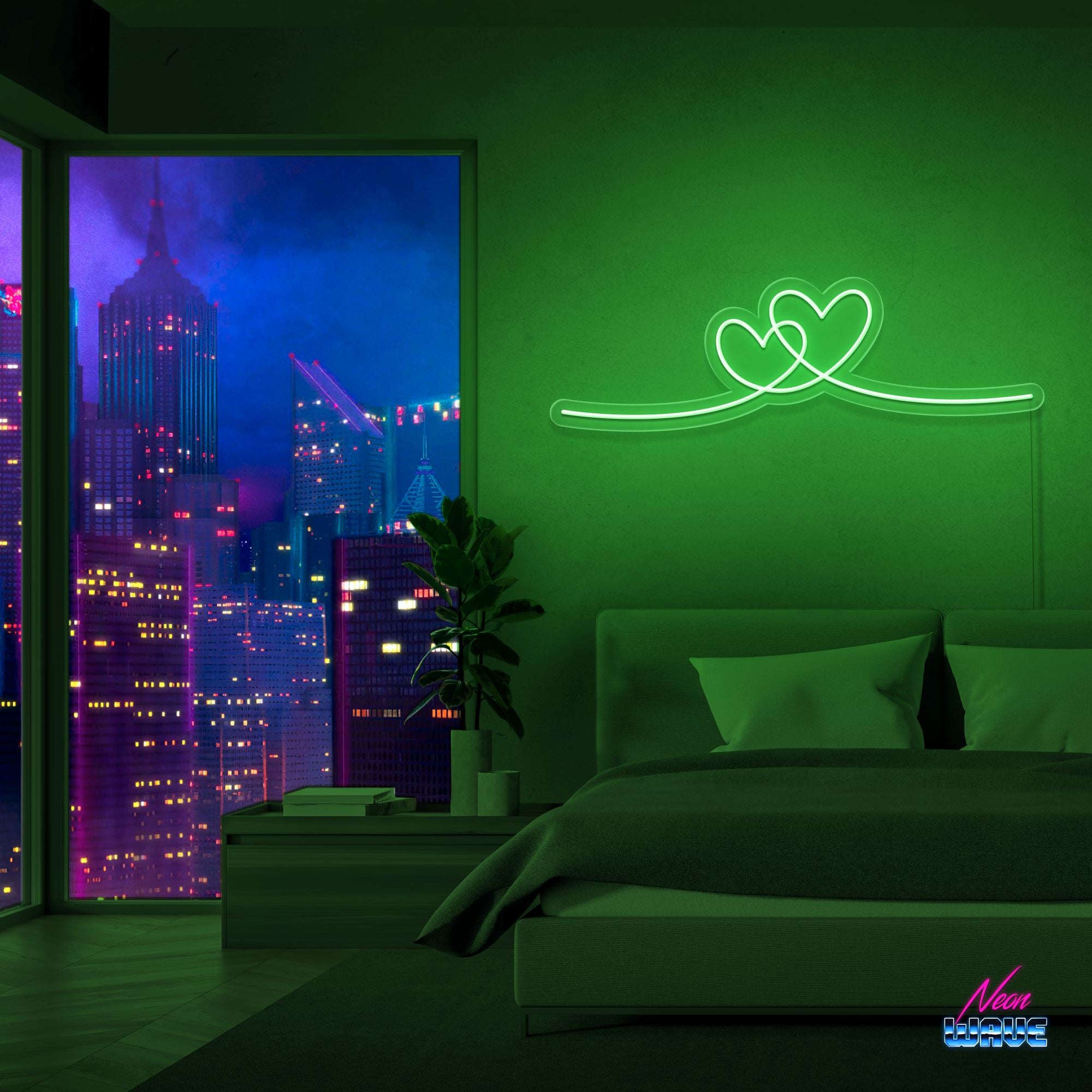 CONNECTED HEARTS Neon Sign Neonwave.ch 50cm Grün