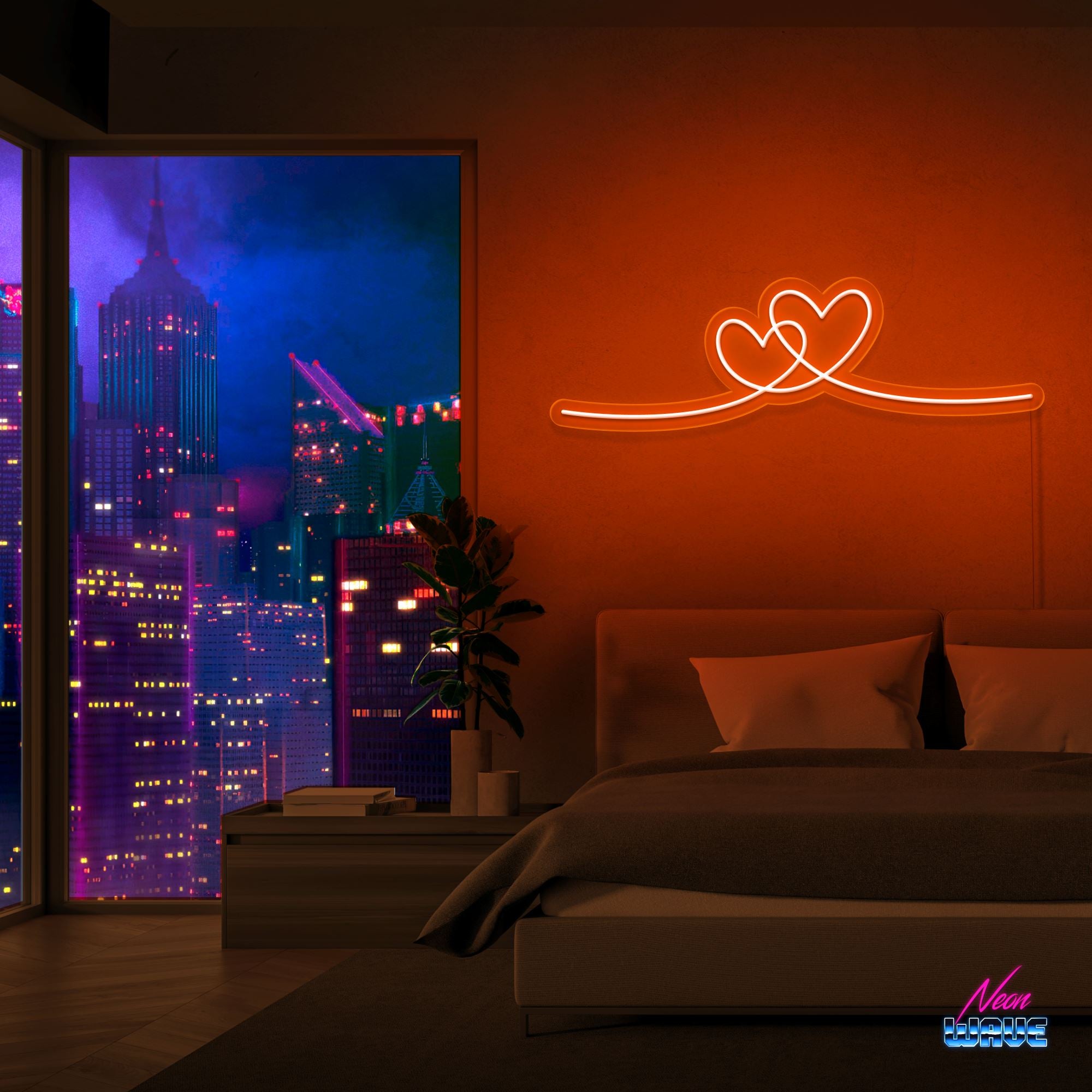 CONNECTED HEARTS Neon Sign Neonwave.ch 50cm Orange