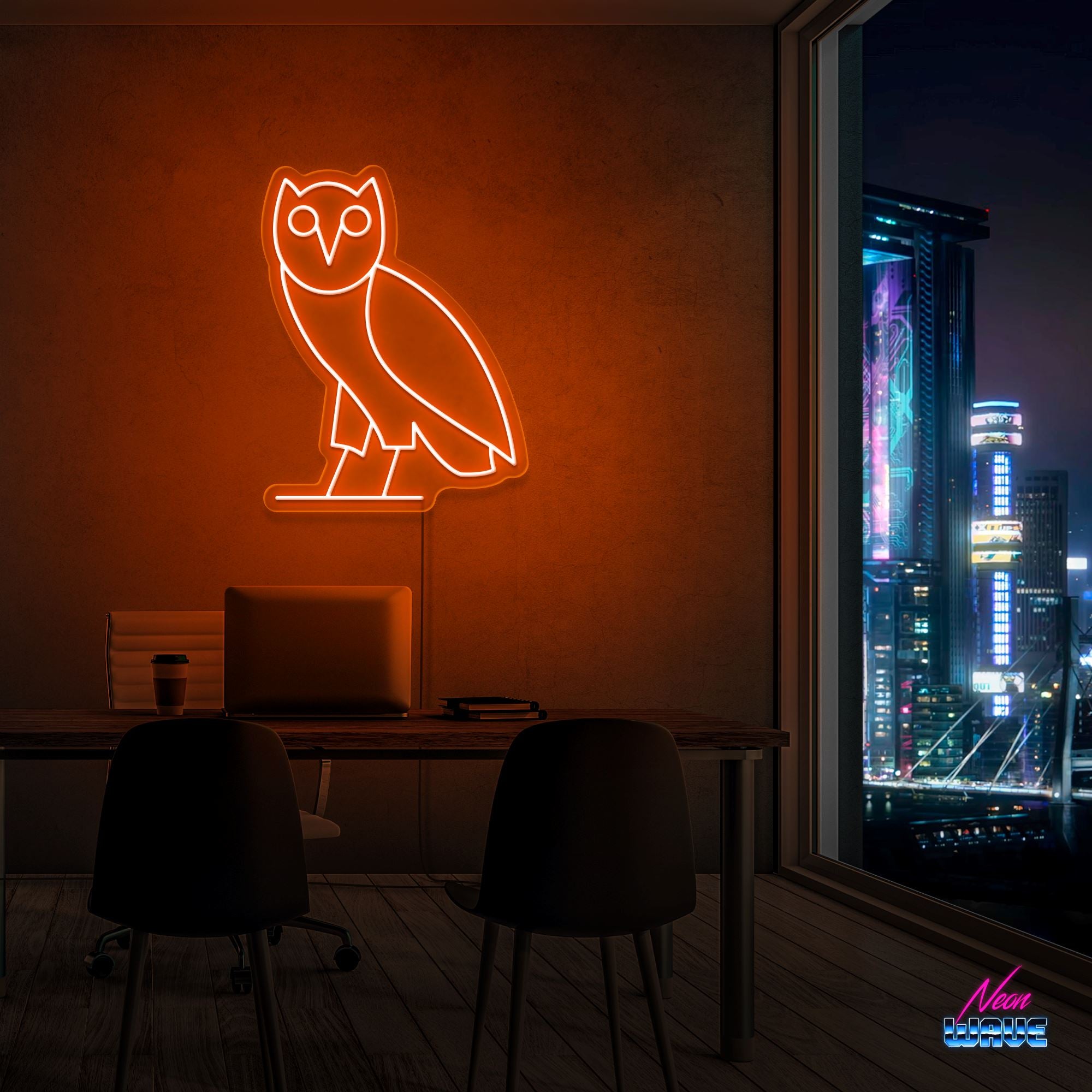Ovo Owl by "Drake" Neon Sign Neonwave.ch 50cm Orange