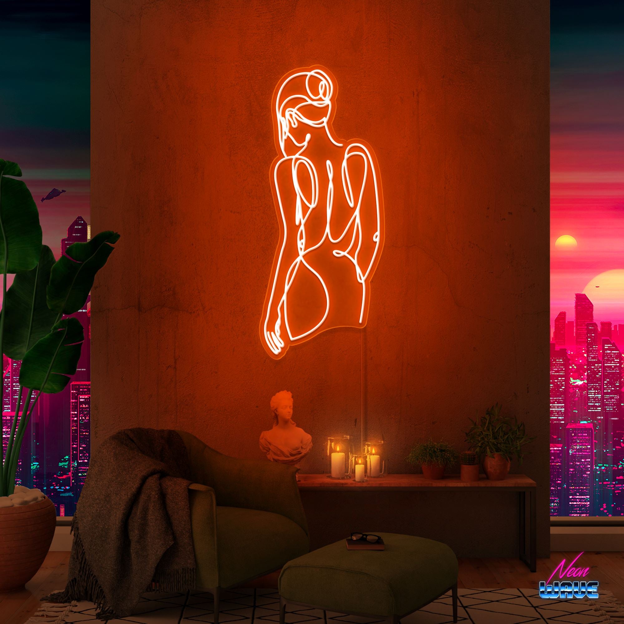 Woman Silhouette Neon Sign Neonwave.ch 150 cm Orange