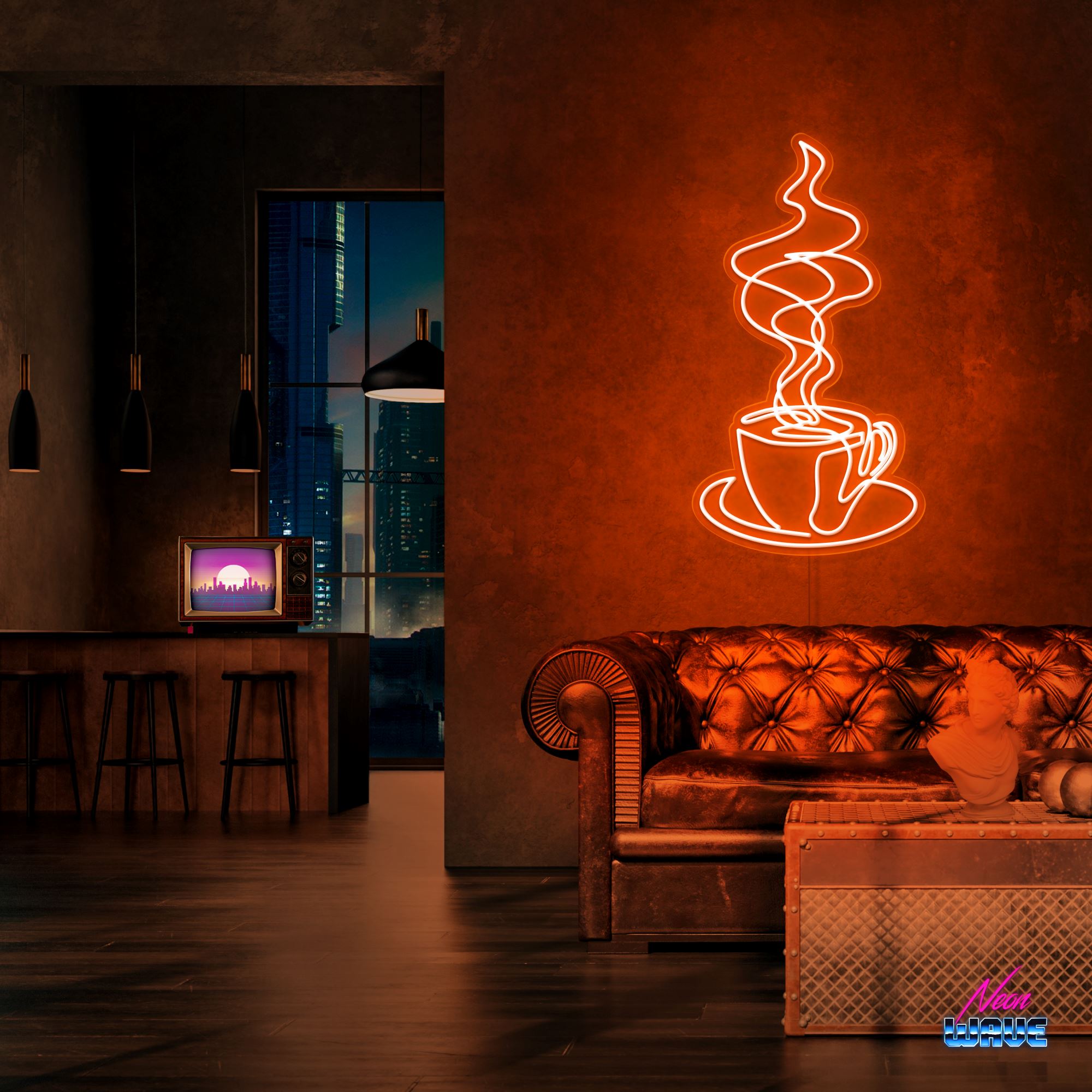 Café Neon Sign Neonwave.ch 75 cm Orange