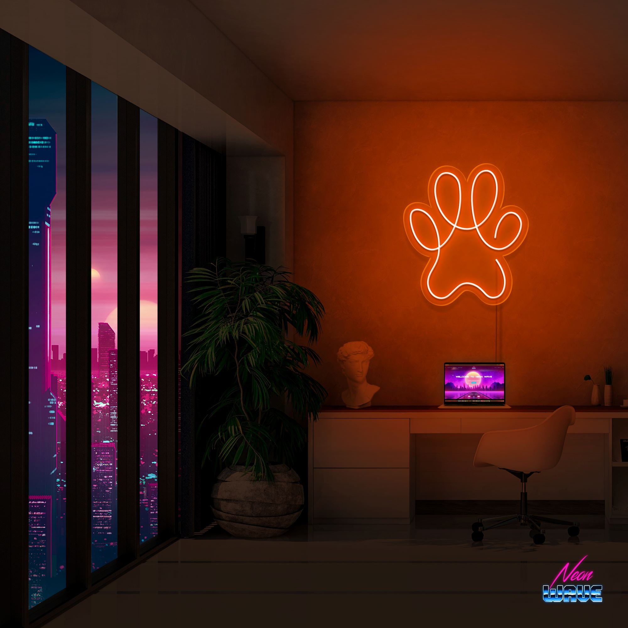 Pfote Neon Sign Neonwave.ch 50 cm Orange