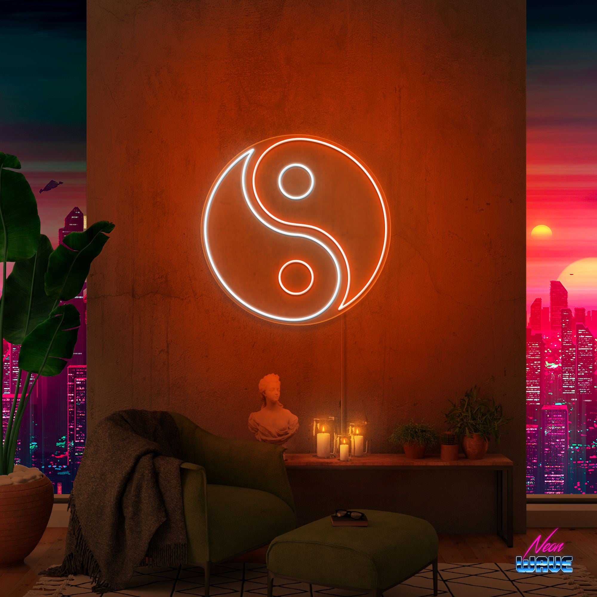 Yin und Yang Neon Sign Neonwave.ch 100 cm Orange und Kaltweiss