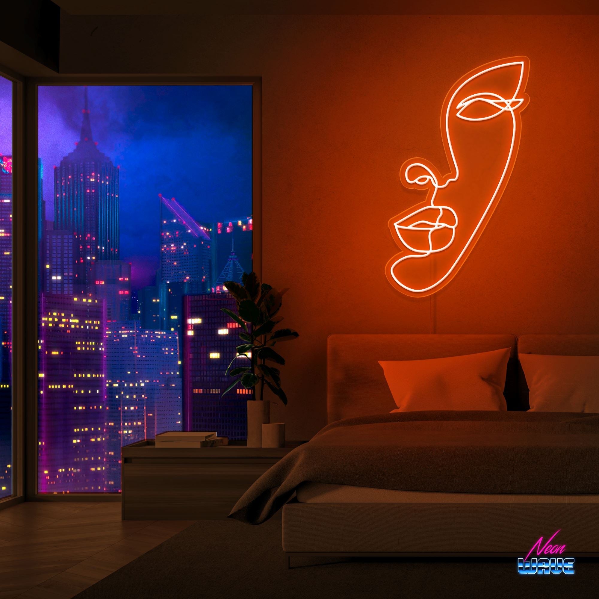 Half face Silhouette Neon Sign Neonwave.ch 75 cm Orange