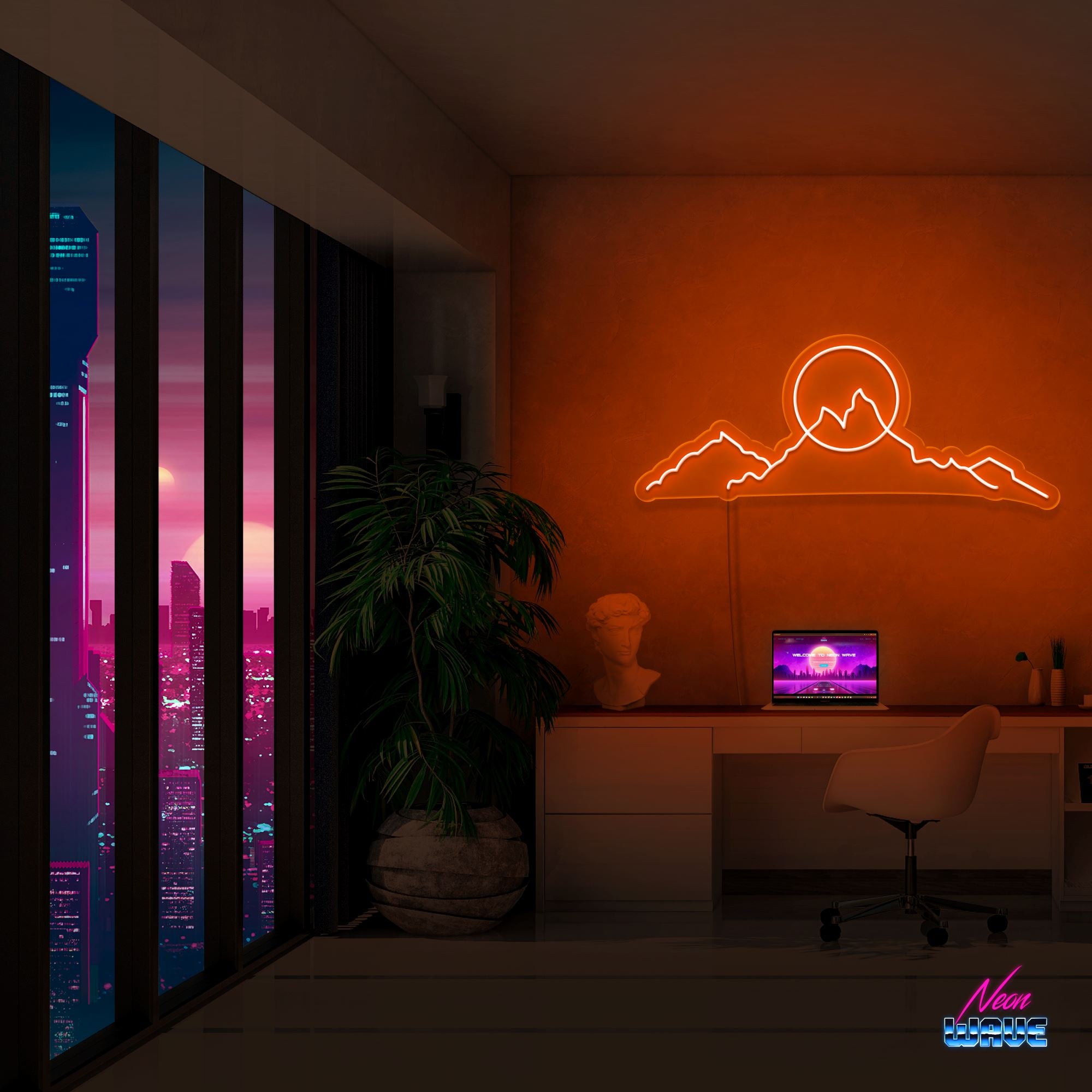 Mountain Romantic Neon Sign Neonwave.ch 50cm Orange