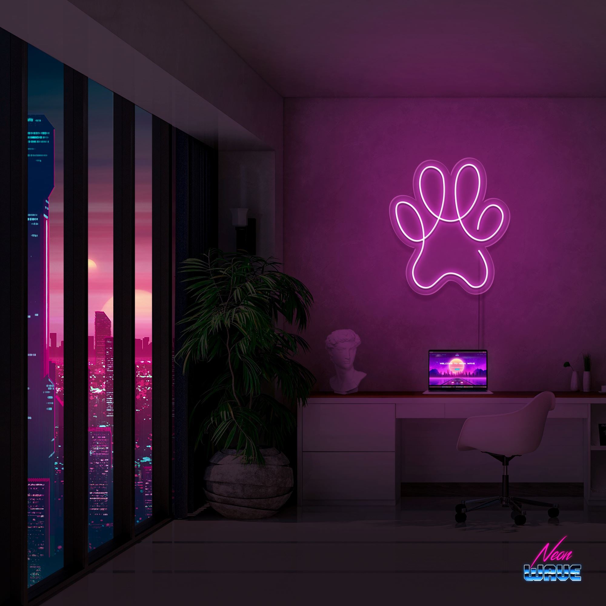 Pfote Neon Sign Neonwave.ch 50 cm Pink