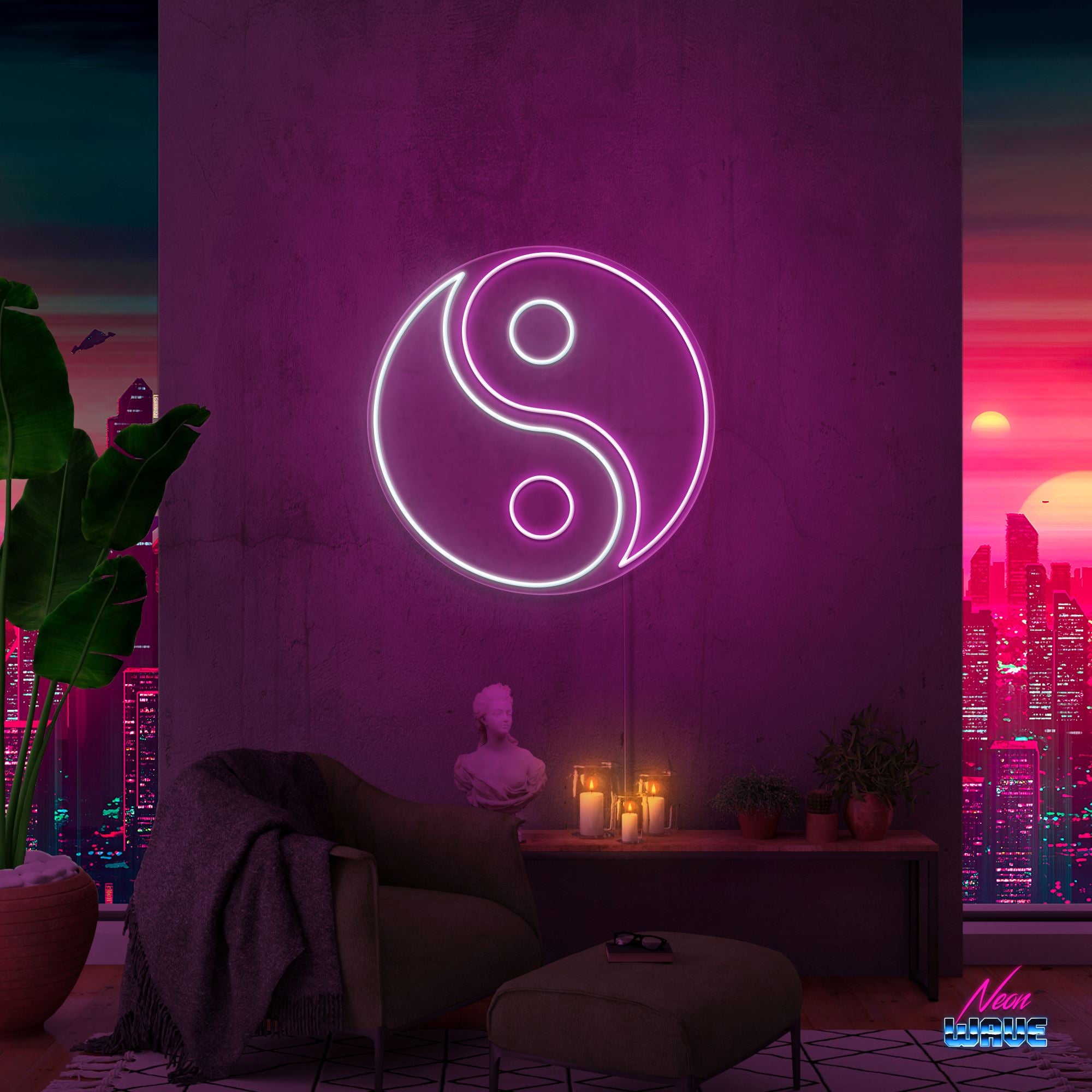 Yin und Yang Neon Sign Neonwave.ch 100 cm Pink und Kaltweiss