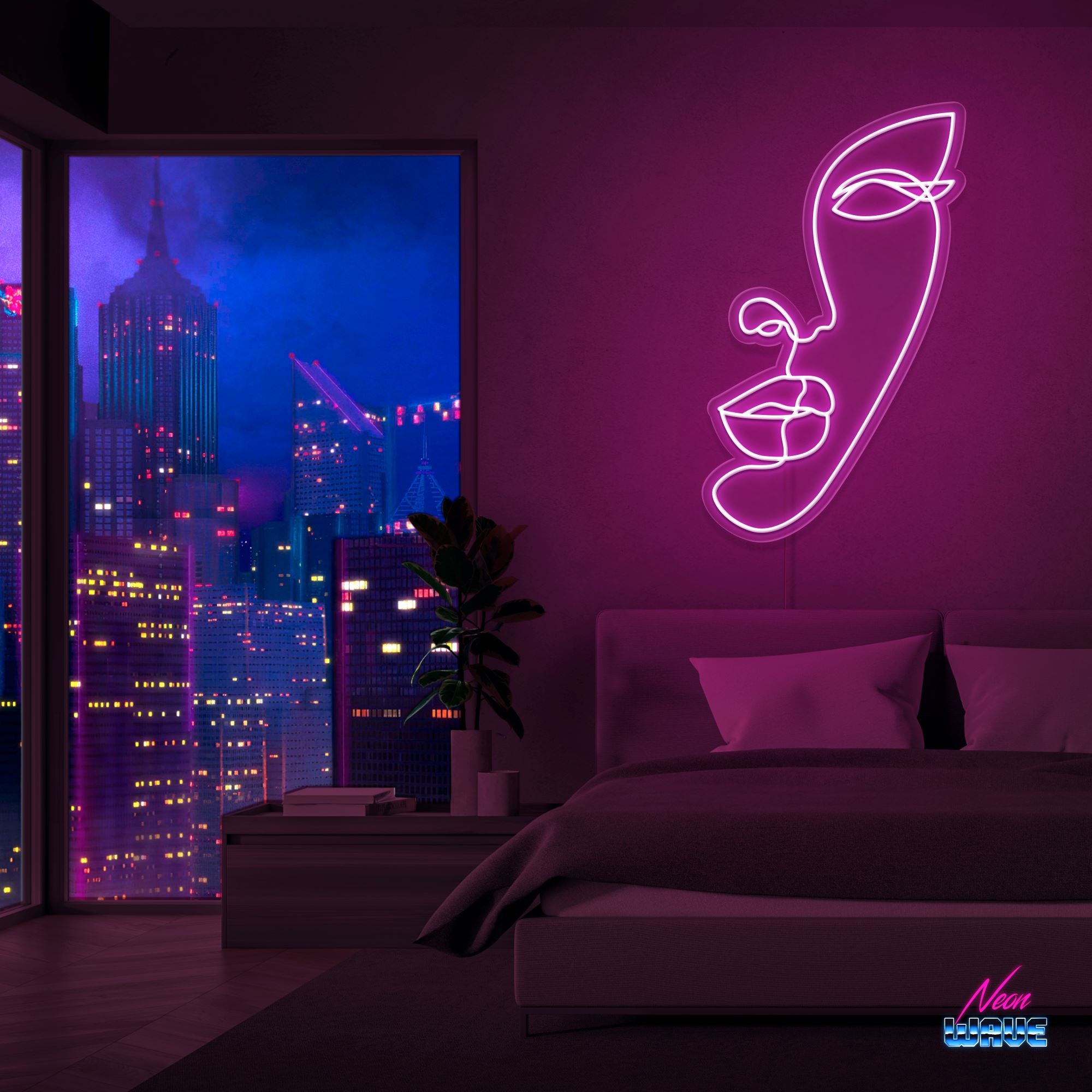 Half face Silhouette Neon Sign Neonwave.ch 75 cm Pink