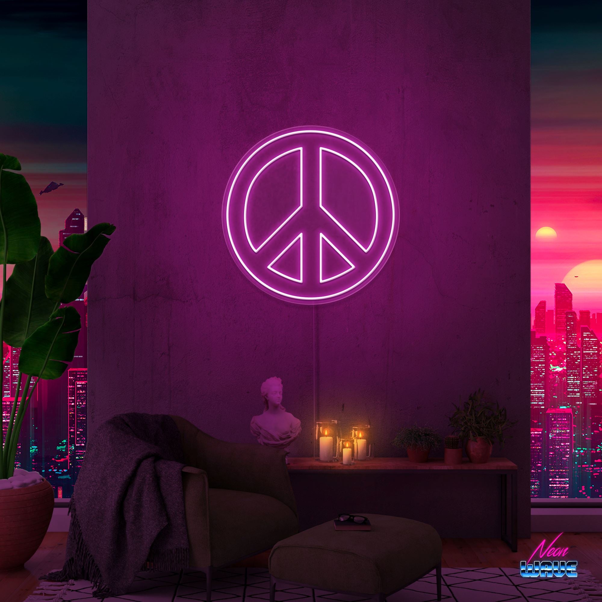 Peace Neon Sign Neonwave.ch 50 cm Pink