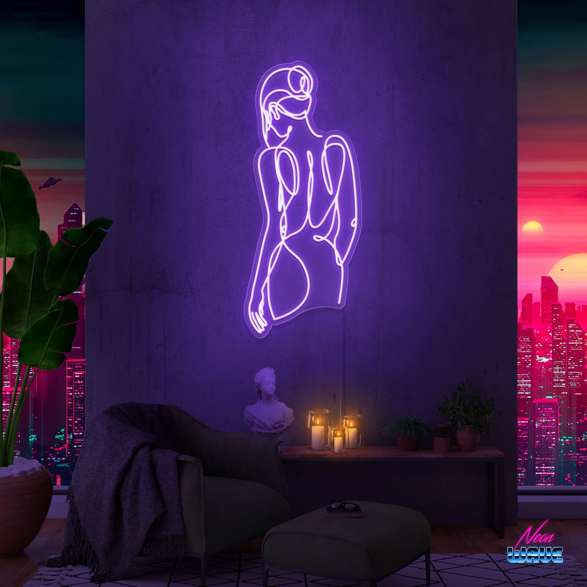 Woman Silhouette Neon Sign Neonwave.ch 150 cm Lila
