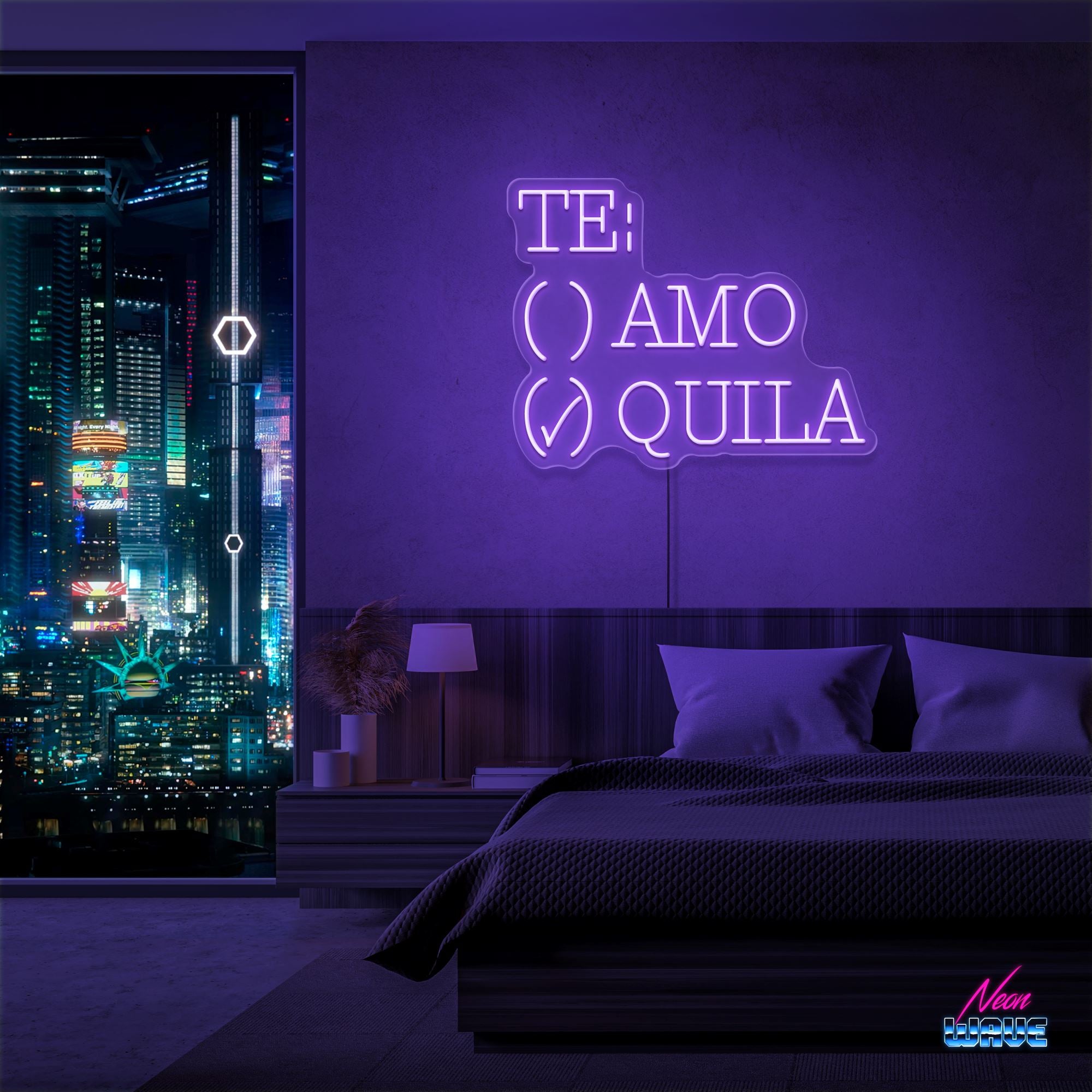 TE: AMO / QUILA Neon Sign Neonwave.ch 50cm Lila