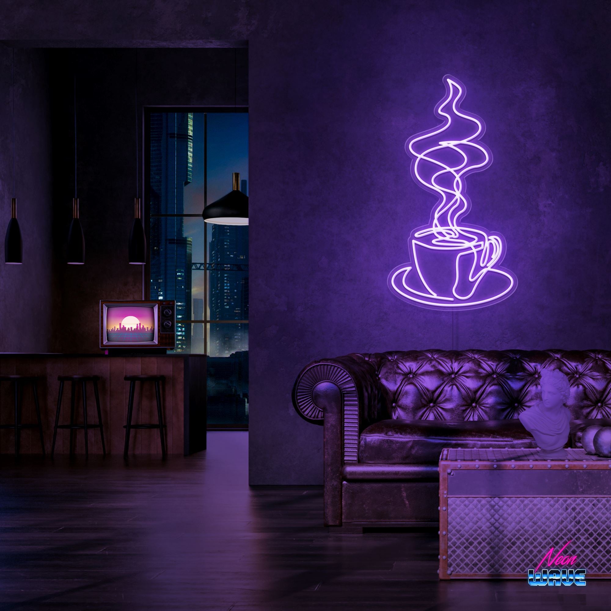 Café Neon Sign Neonwave.ch 75 cm Lila