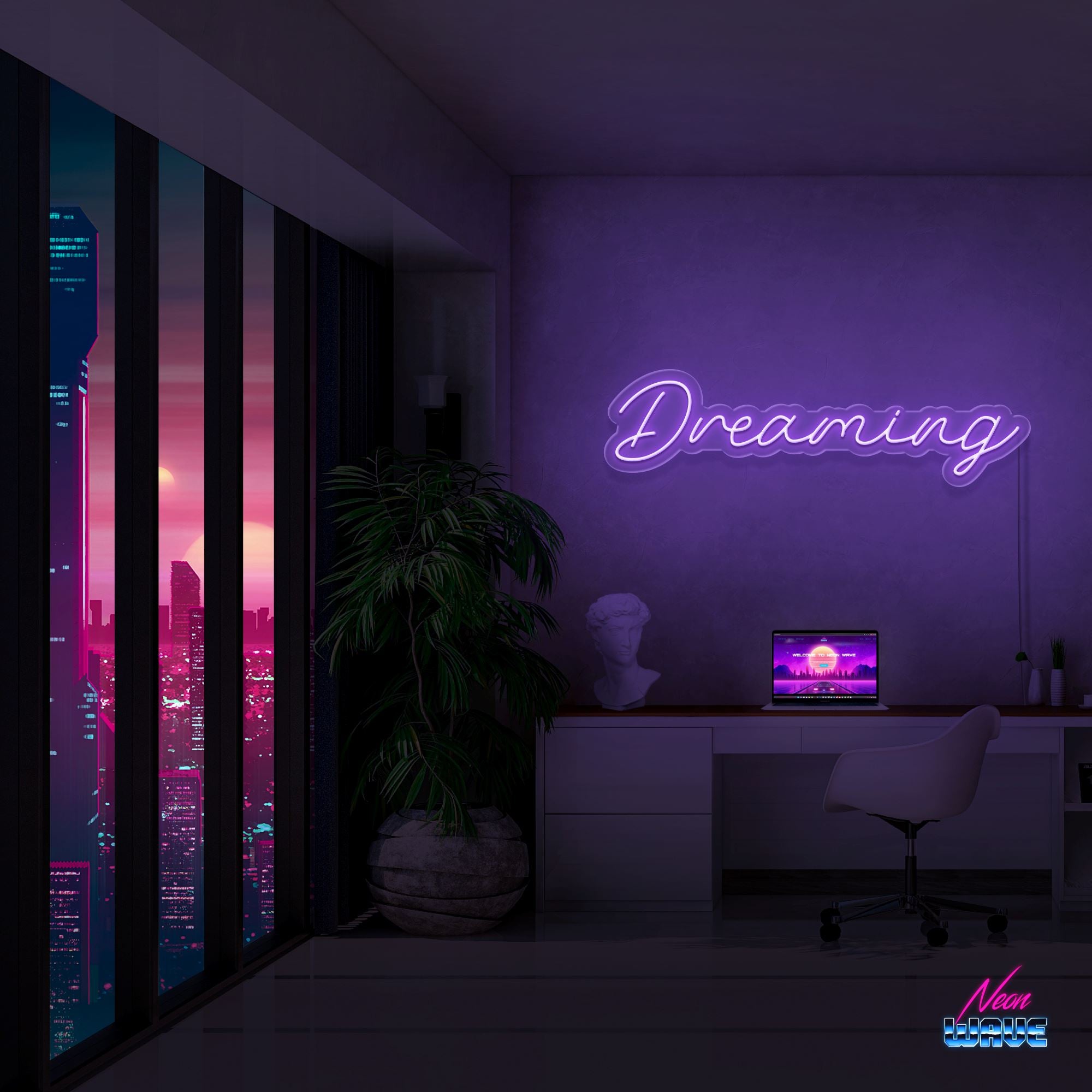 DREAMING Neon Sign Neonwave.ch 75cm Lila