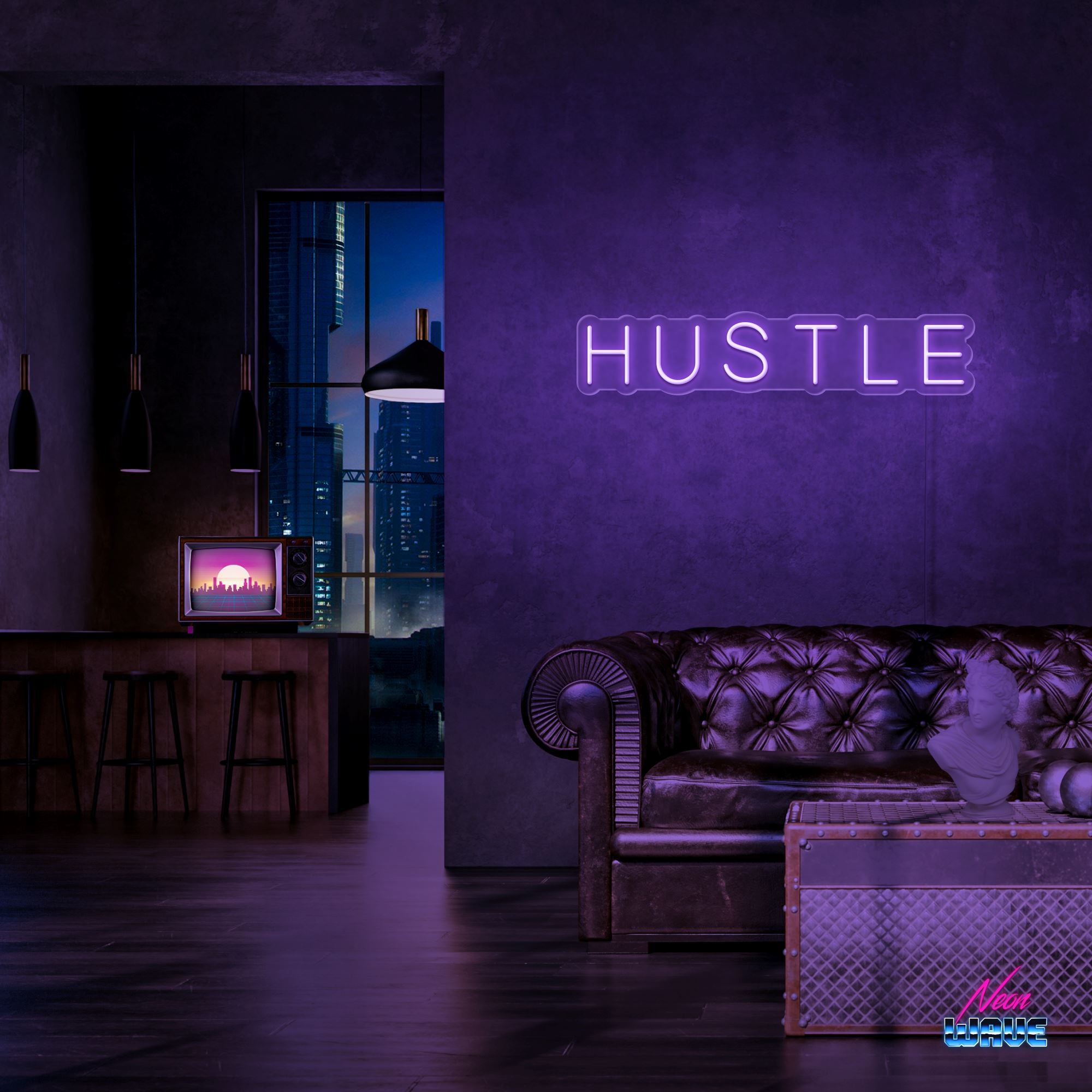 Hustle Neon Sign Neonwave.ch 50cm Lila