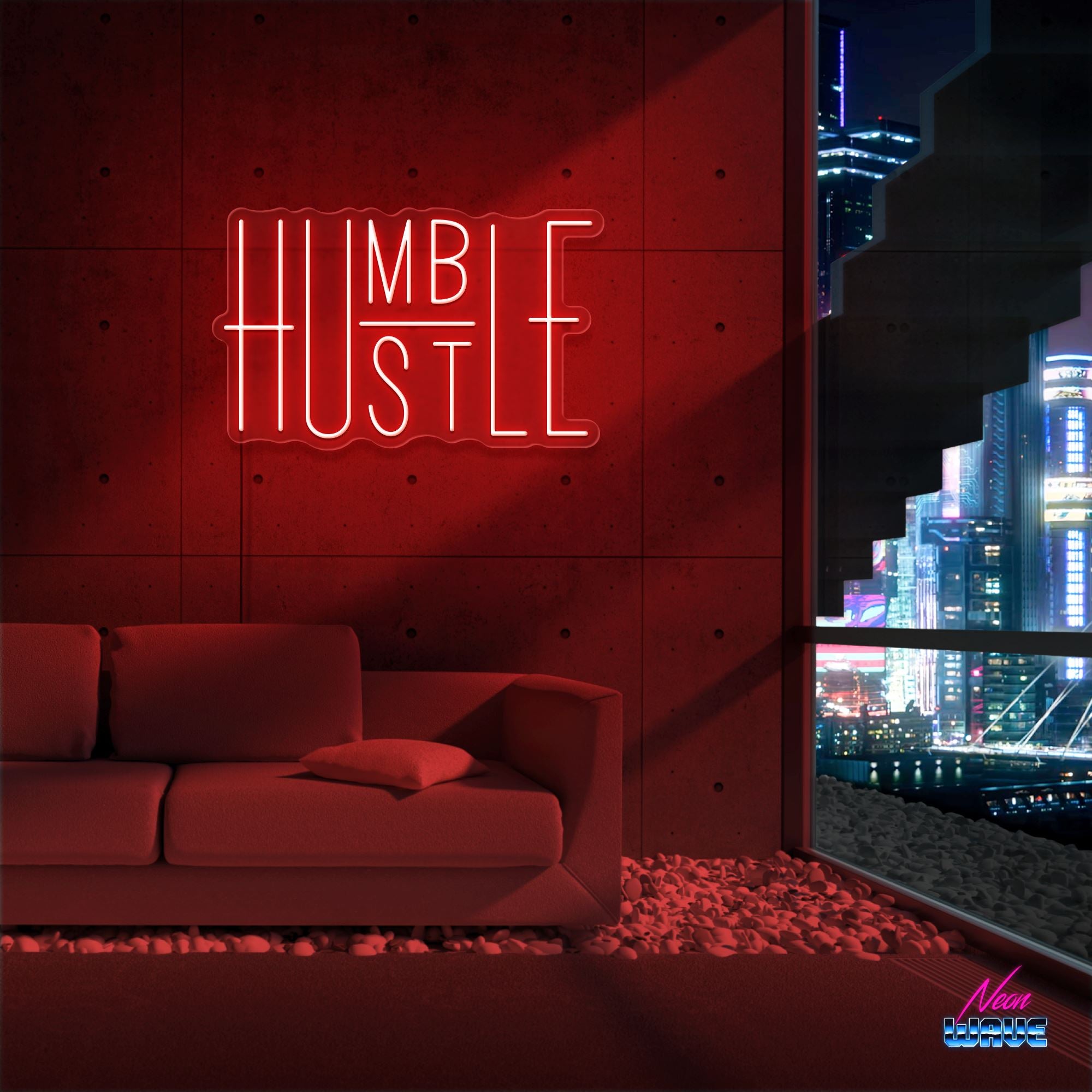 HUMBLE - HUSTLE Neon Sign Neonwave.ch 50cm Rot 