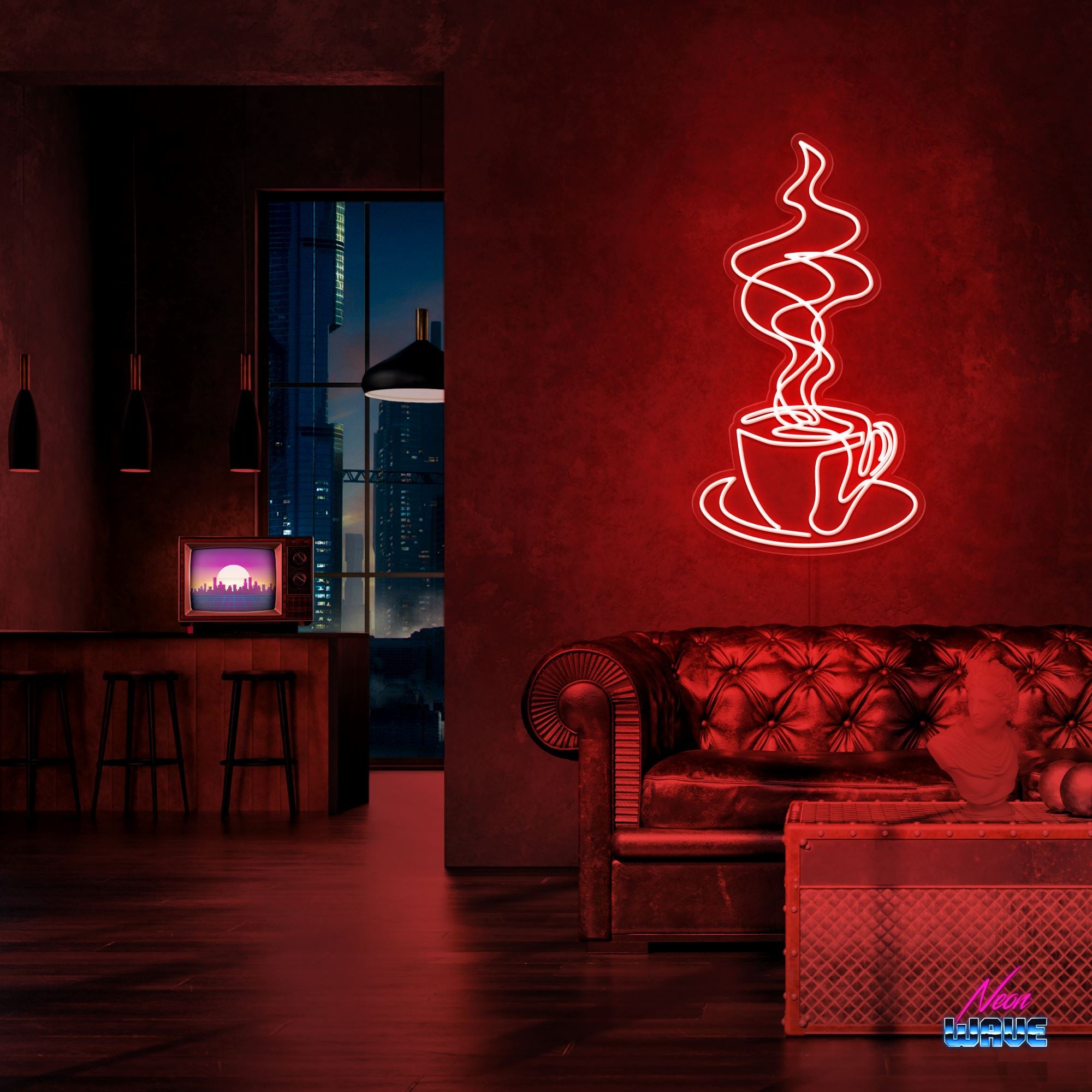 Café Neon Sign Neonwave.ch 75 cm Rot