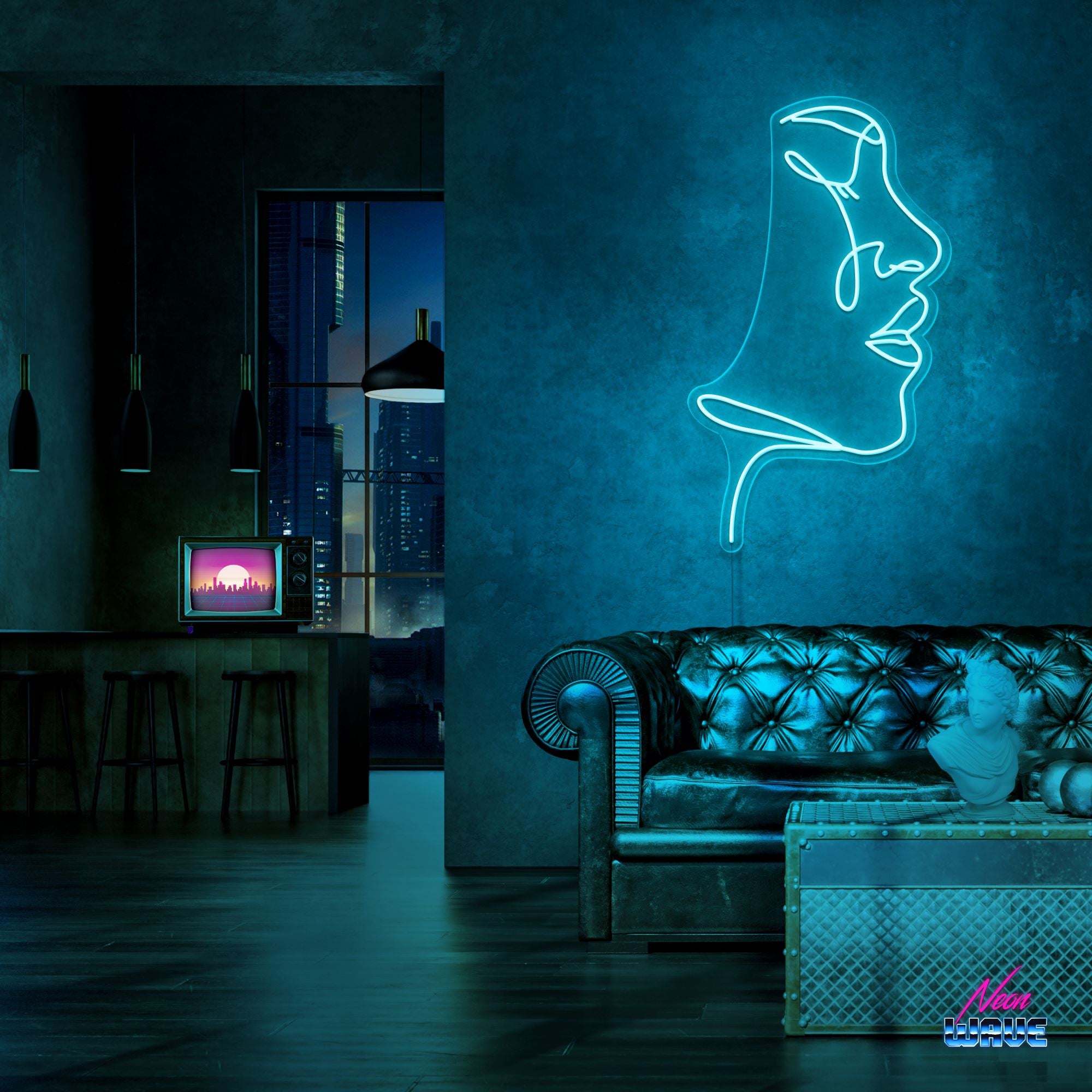 Feel your Face Neon Sign Neonwave.ch 75 cm Hellblau