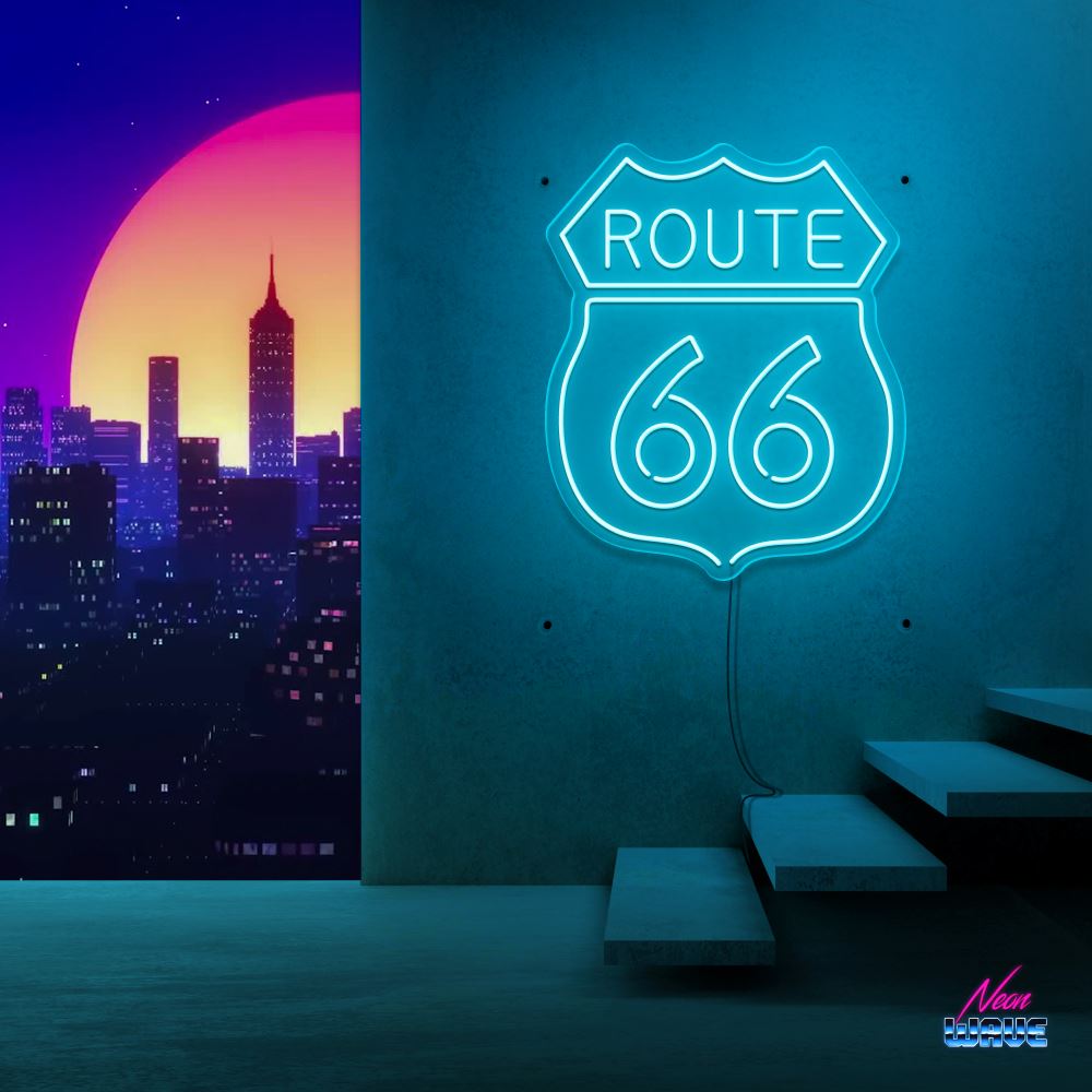 Route 66 Neon Sign Neonwave.ch 50cm Hellblau 
