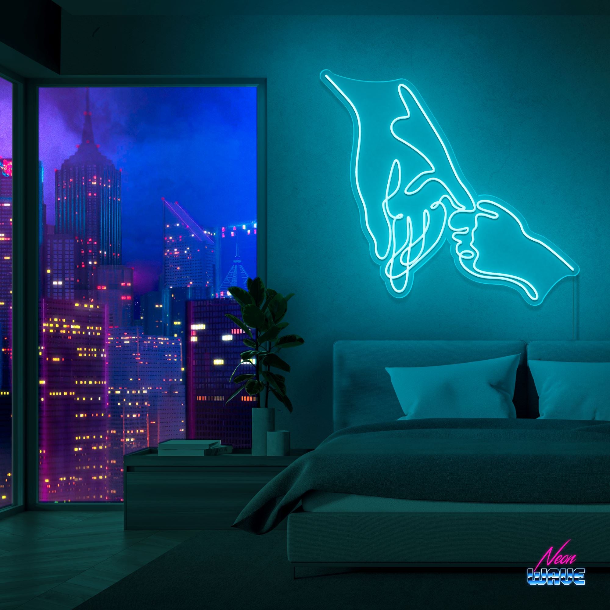 Hold your Hand Neon Sign Neonwave.ch 75 cm Hellblau