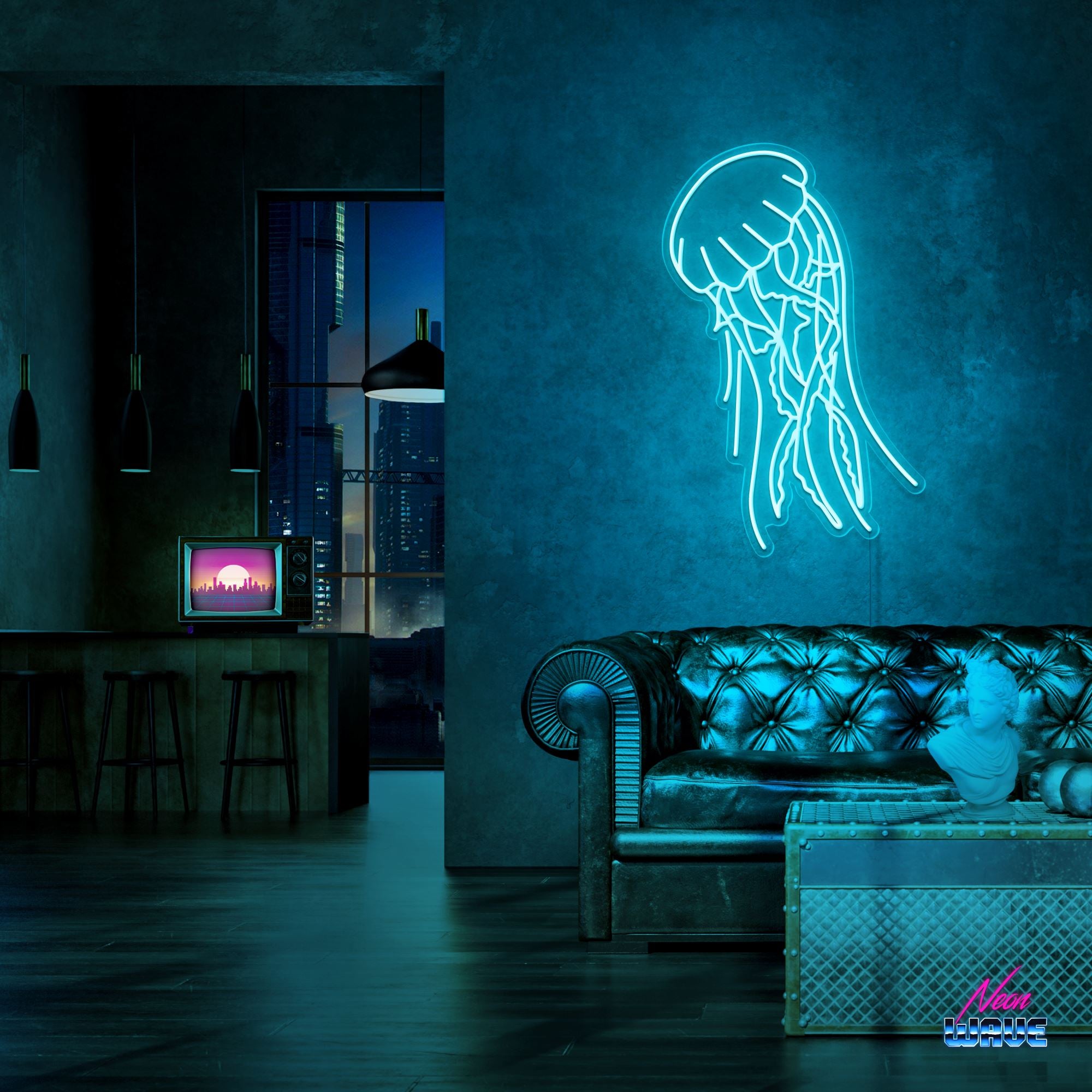 Jellyfish Neon Sign Neonwave.ch 75 cm Hellblau