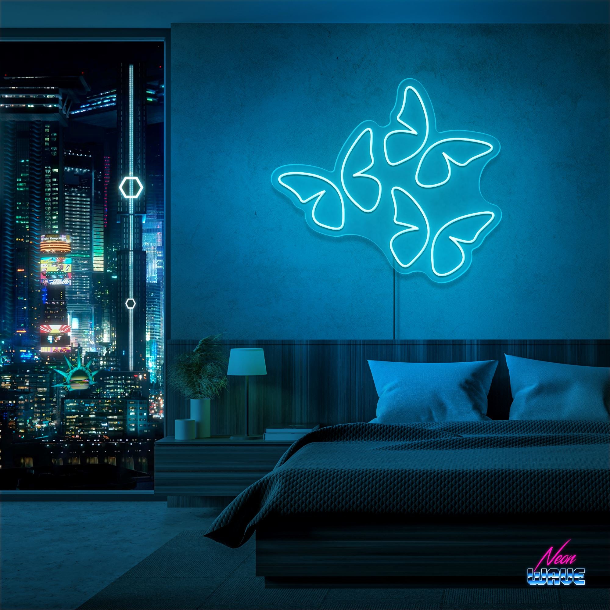 Butterfly 🦋 Neon Sign Neonwave.ch 50cm Hellblau